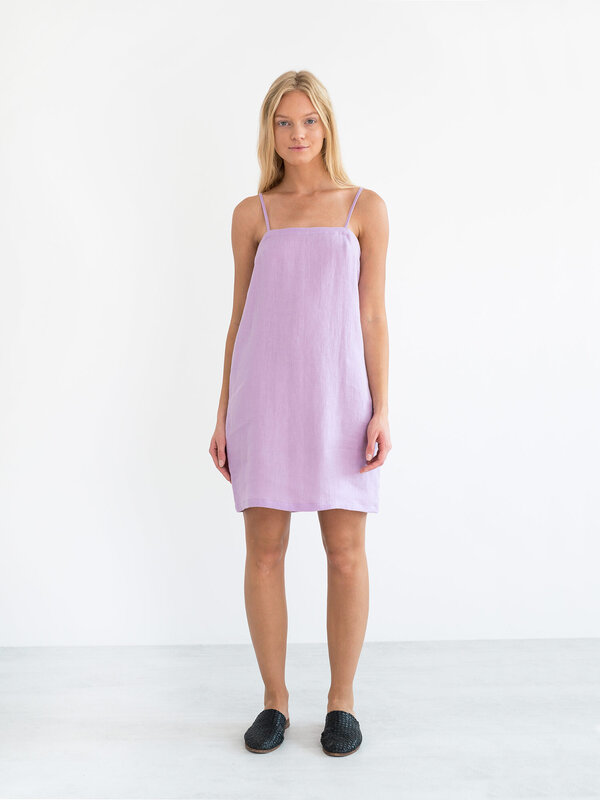 VIOLET Square-Neck Linen Mini Dress