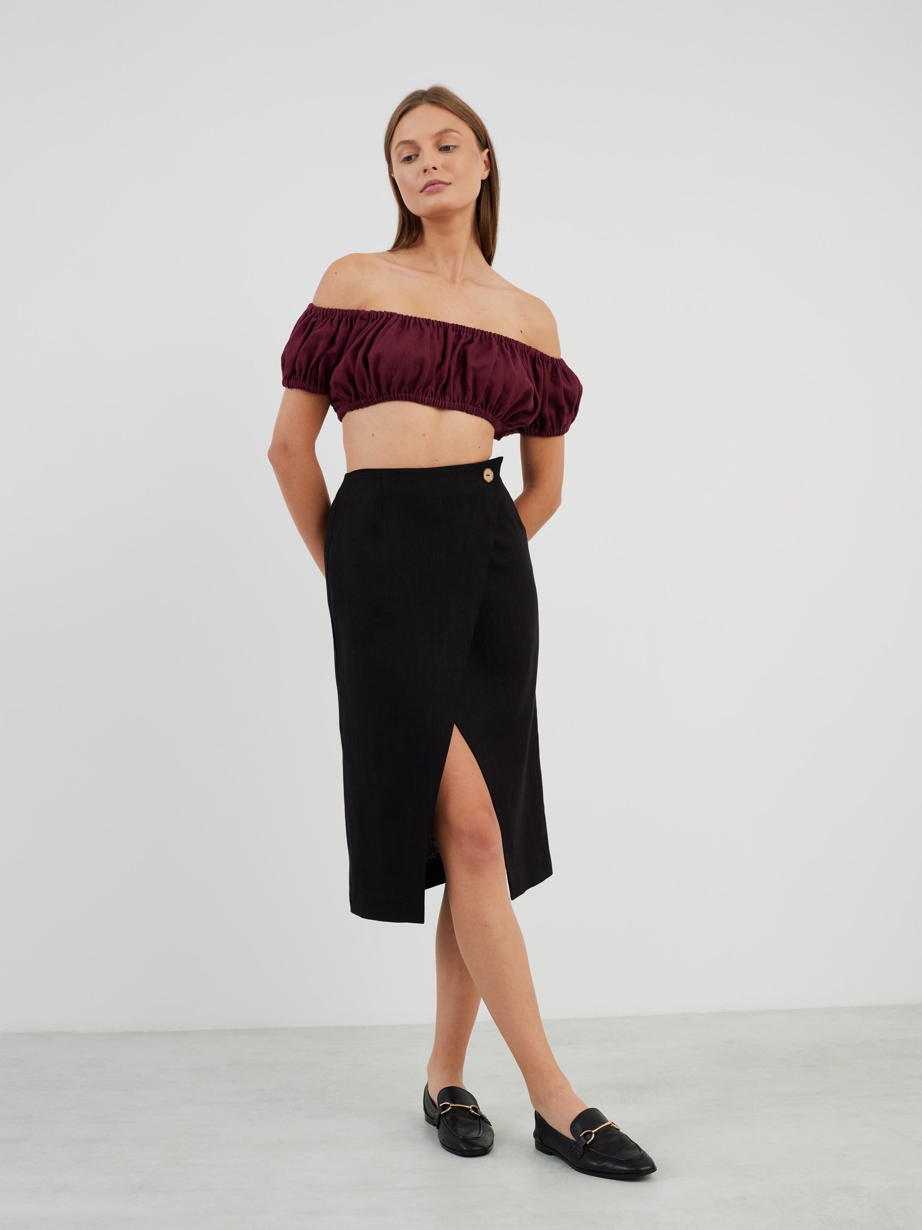 Image 2 of ABIGAIL Linen Wrap Skirt in Black from Love and Confuse