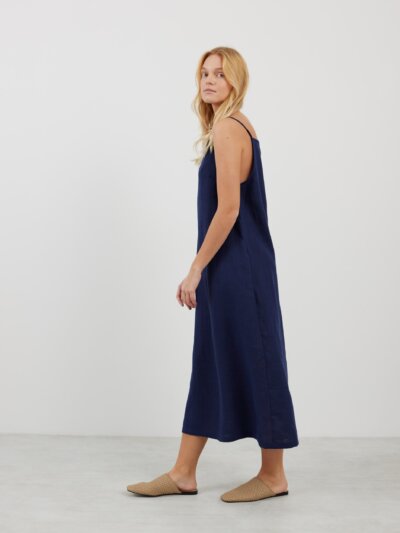 ADALINE Leinen Trägerkleid mit eckigem Ausschnitt