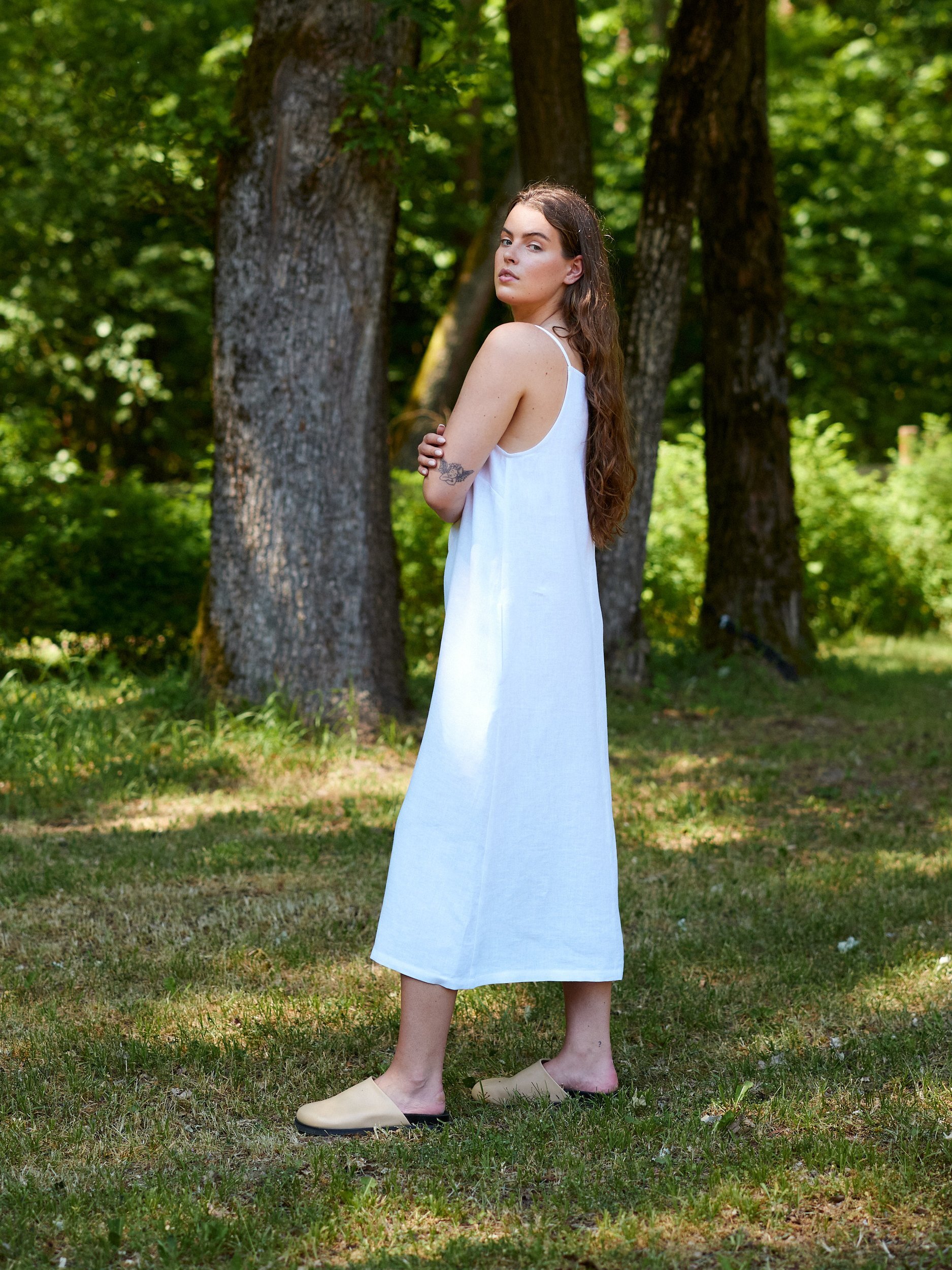 Image 3 of ADALINE Square Neck Linen Slip Dress in White from Love and Confuse