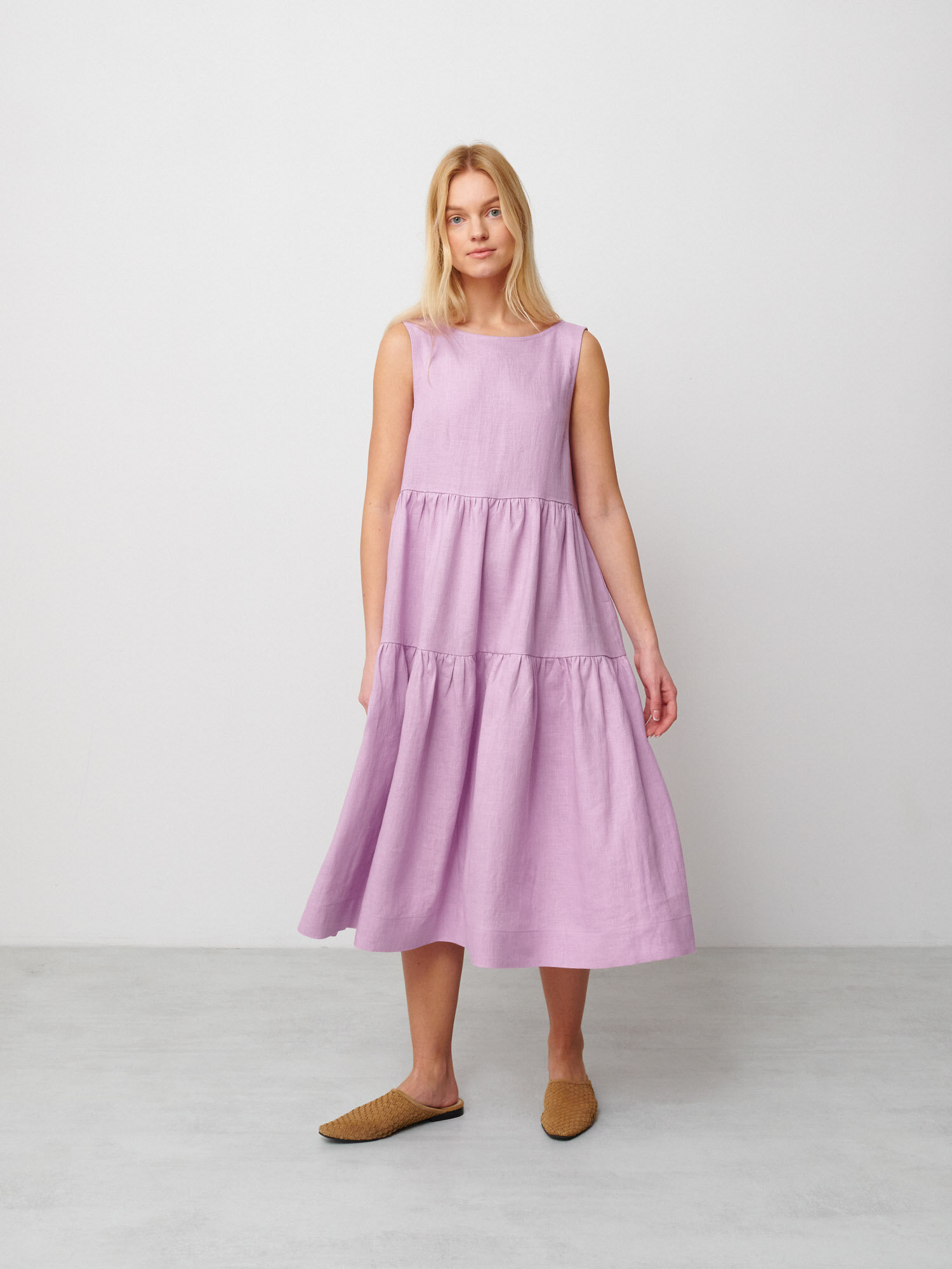 Image 2 of AGOTA Sleeveless Linen Midi Dress in Lilac from Love and Confuse