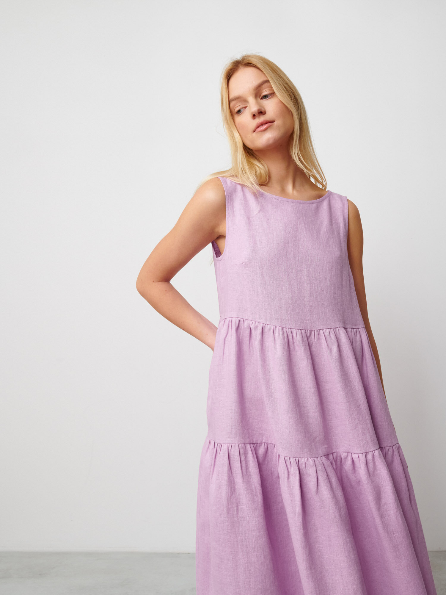 Image 3 of AGOTA Sleeveless Linen Midi Dress in Lilac from Love and Confuse