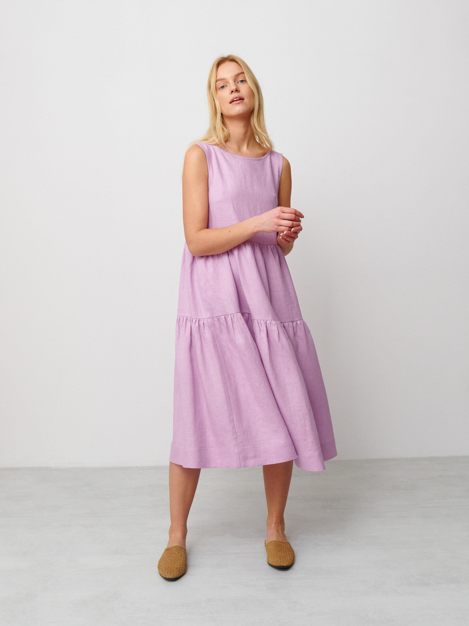 Image 4 of AGOTA Sleeveless Linen Midi Dress in Lilac from Love and Confuse