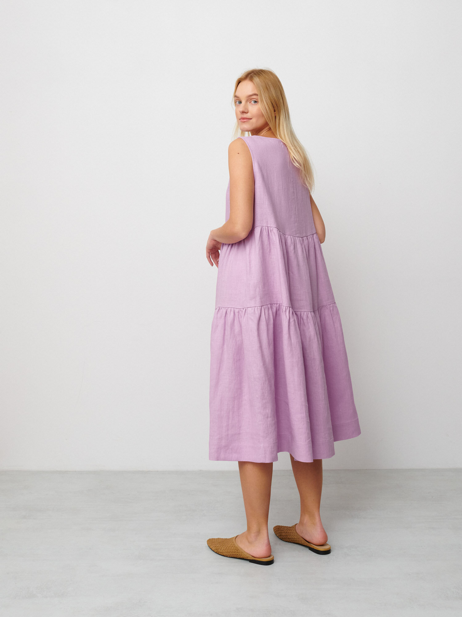 Image 5 of AGOTA Sleeveless Linen Midi Dress in Lilac from Love and Confuse