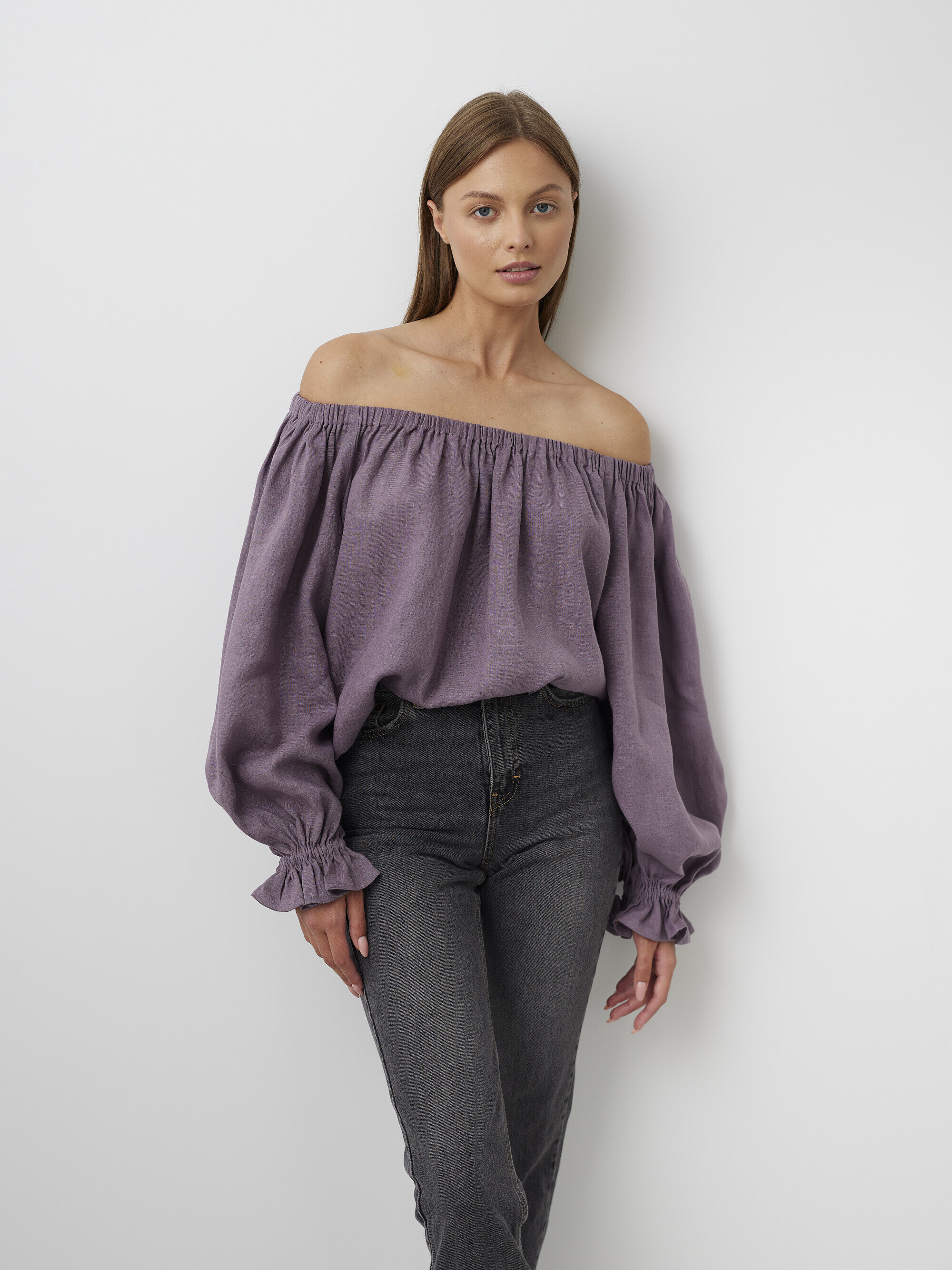 Image 1 of ALICE Off Shoulder Linen Top in Lavender Violet from Love and Confuse