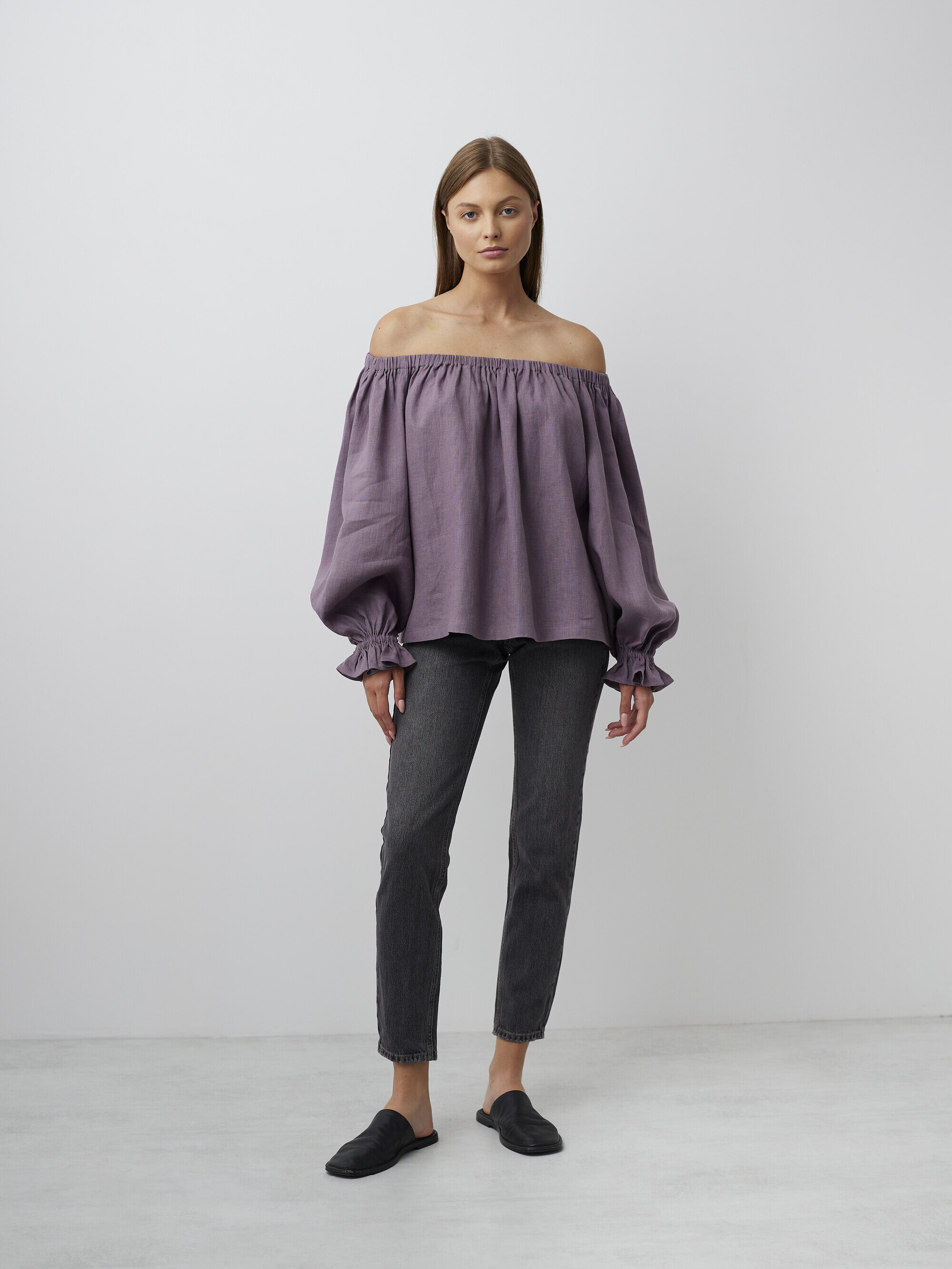 Image 2 of ALICE Off Shoulder Linen Top in Lavender Violet from Love and Confuse