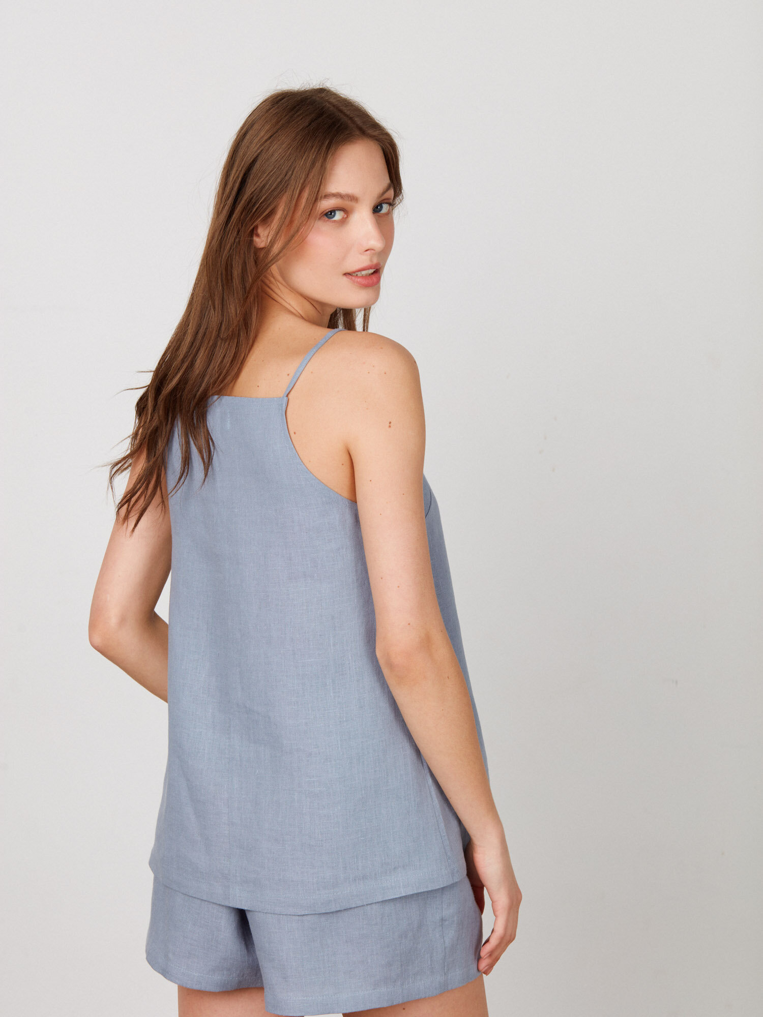Image 5 of AMBER Linen Strap Top in Vista Blue from Love and Confuse