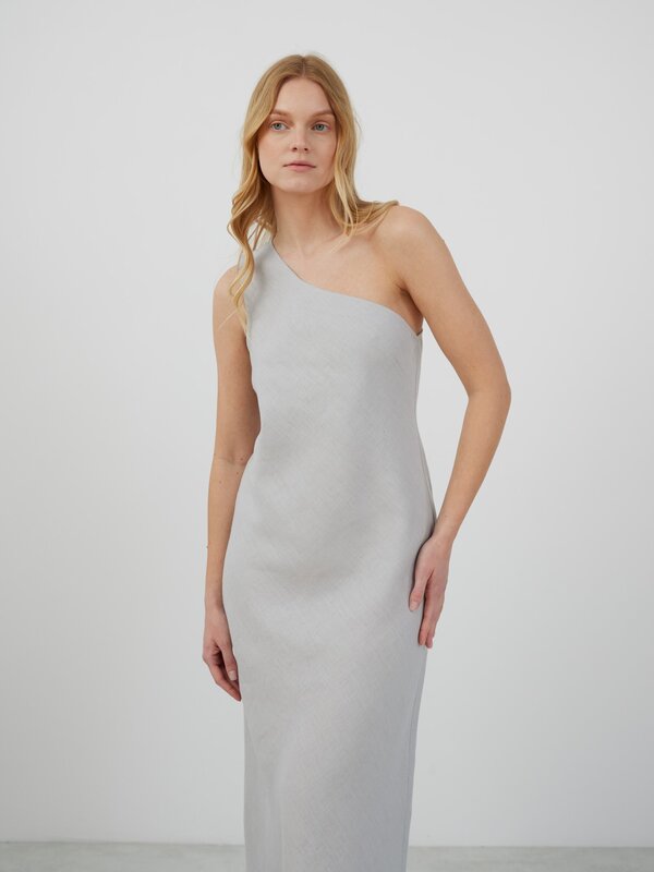 ANGELINA One-Shoulder Leinen Maxikleid