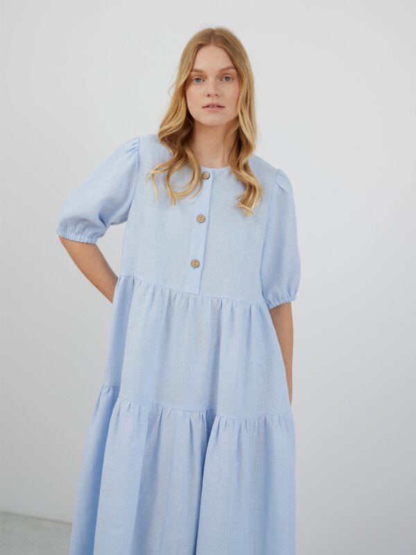 ARI Puff Sleeve Midi Linen Dress
