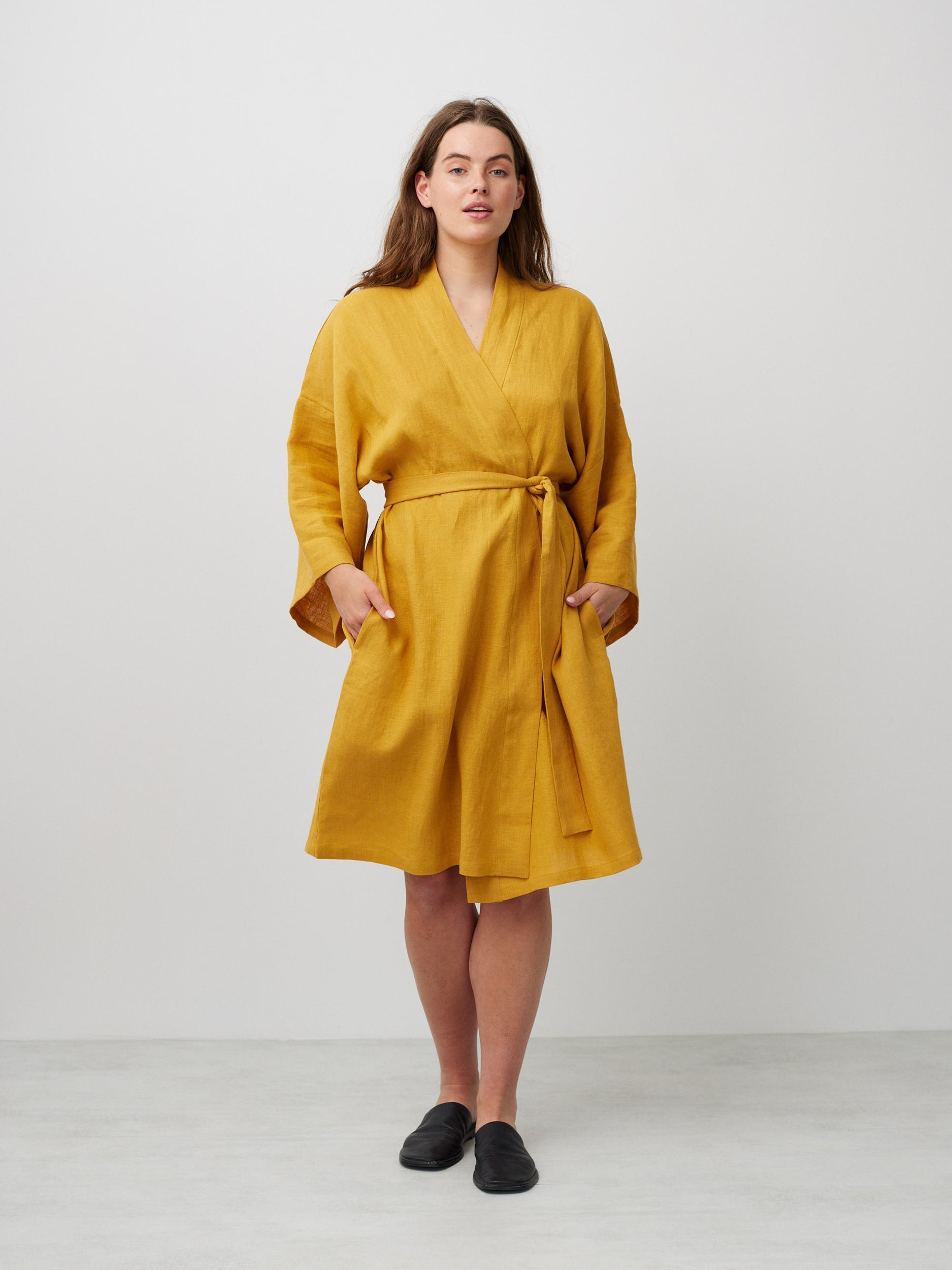 Image 2 of ATHENA Linen Wrap Dress in Mustard from Love and Confuse