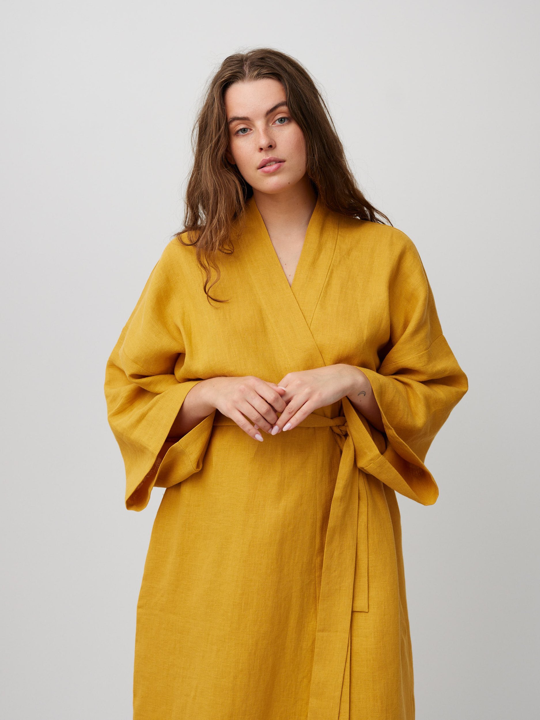 Image 4 of ATHENA Linen Wrap Dress in Mustard from Love and Confuse