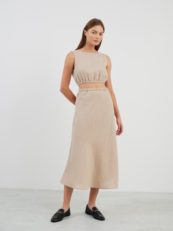 BARLEY A-Line Linen Midi Skirt