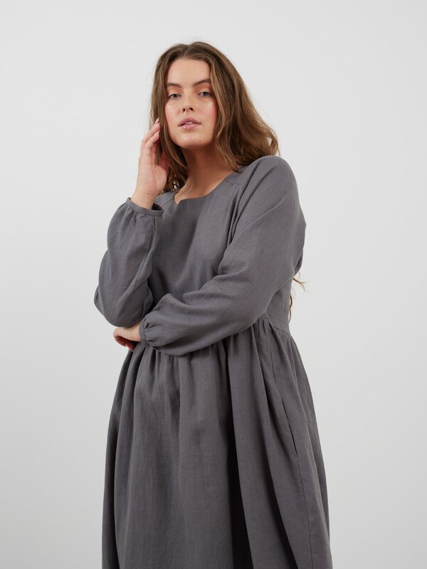 BAY Langarm Leinenkleid Midi