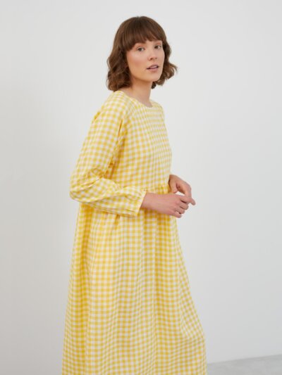 BAY Long Sleeve Empire Waist Linen Midi Dress