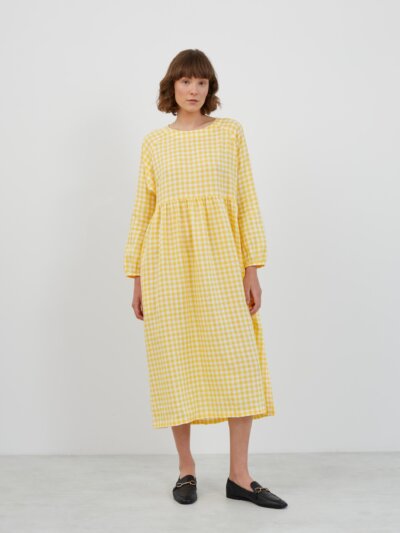 BAY Long Sleeve Empire Waist Linen Midi Dress