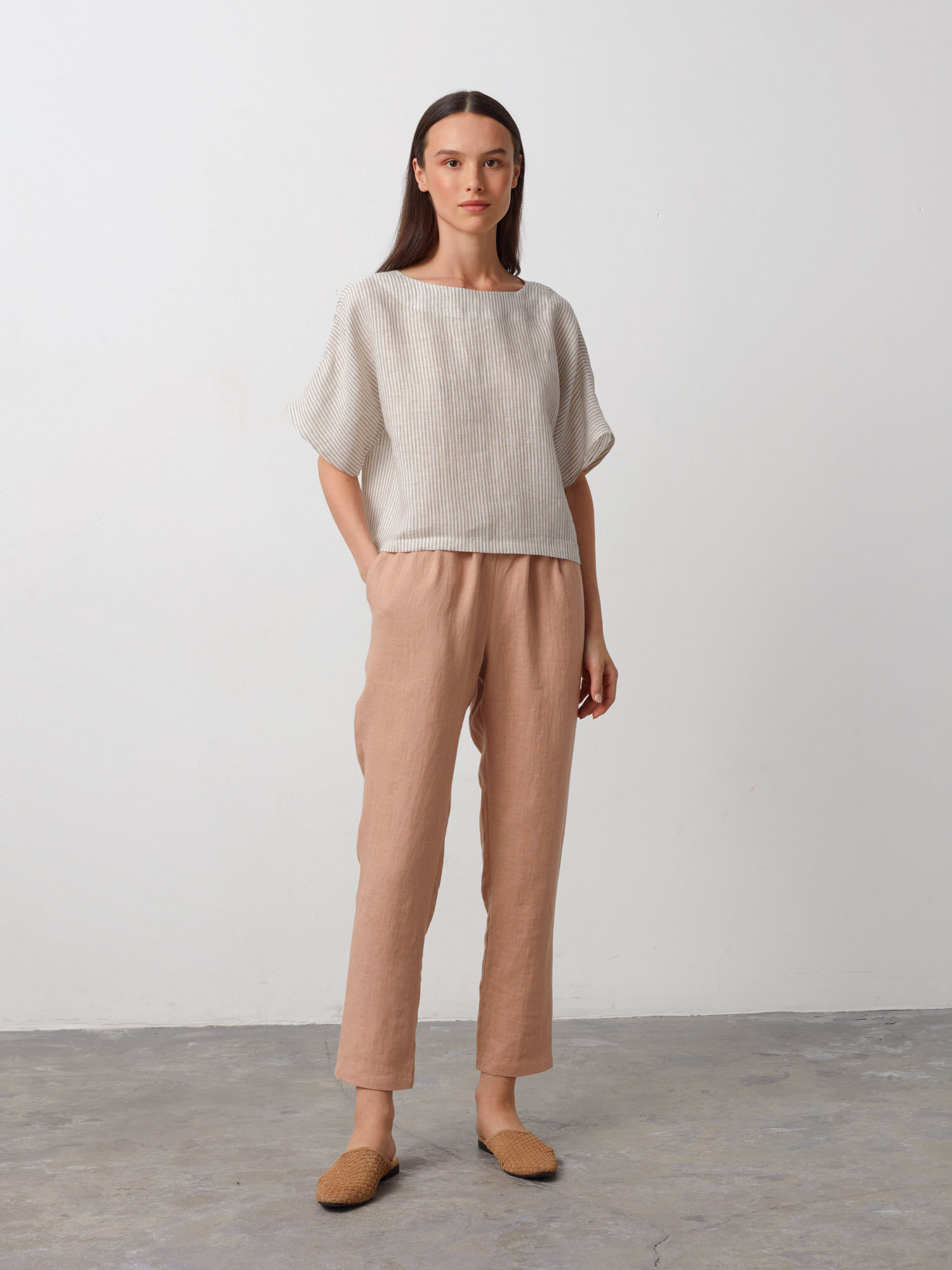 Image 2 of BEE Oversized Linen Top in Beige White Stripes from Love and Confuse