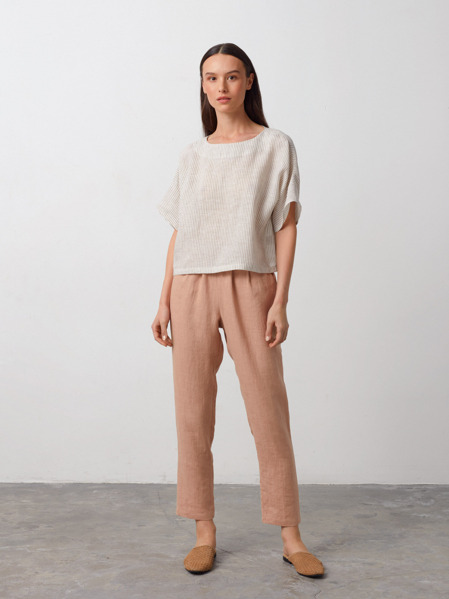 Image 4 of BEE Oversized Linen Top in Beige White Stripes from Love and Confuse