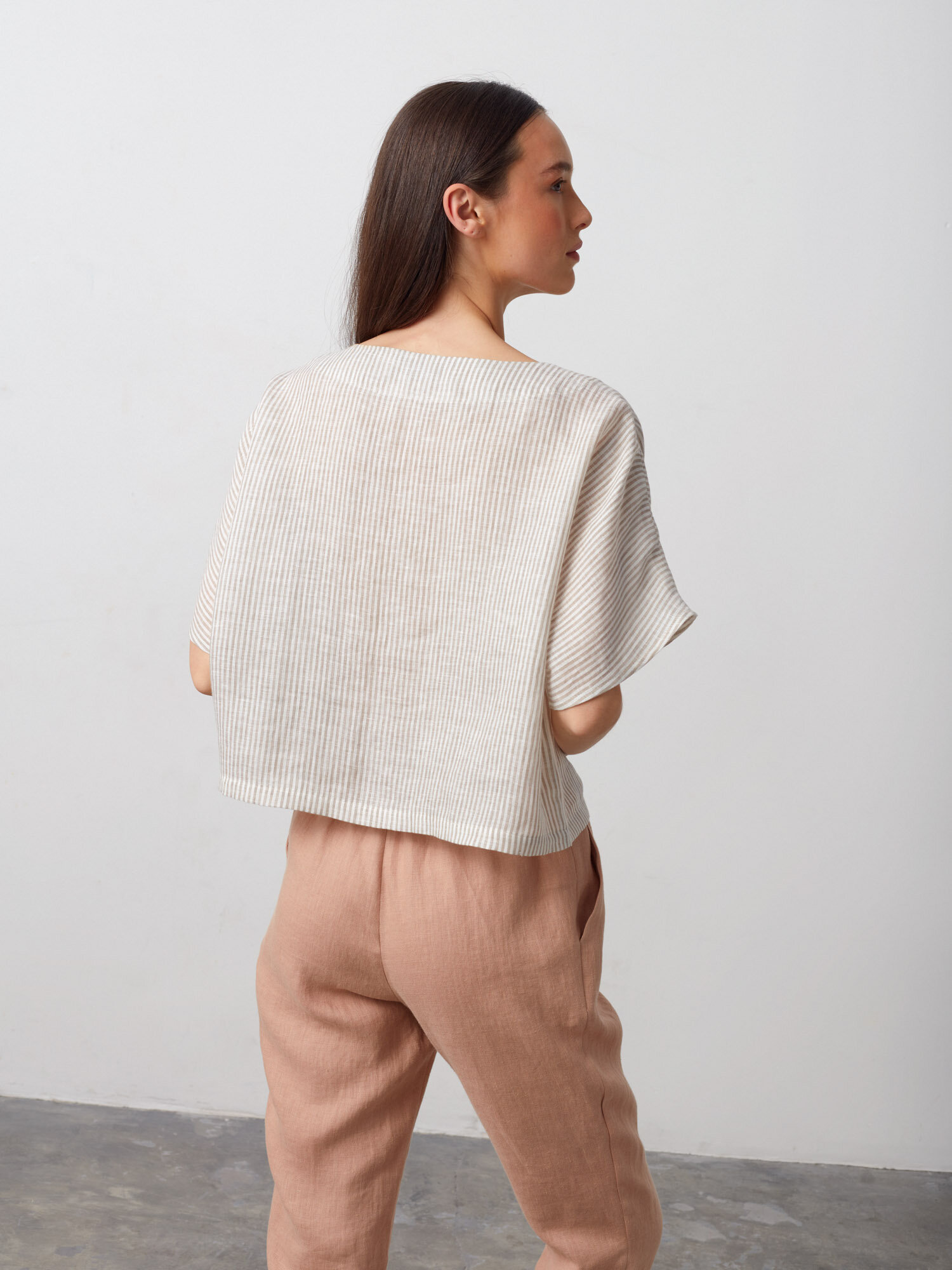 Image 5 of BEE Oversized Linen Top in Beige White Stripes from Love and Confuse