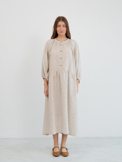 ETTA Balloon Sleeve Linen Maxi Dress
