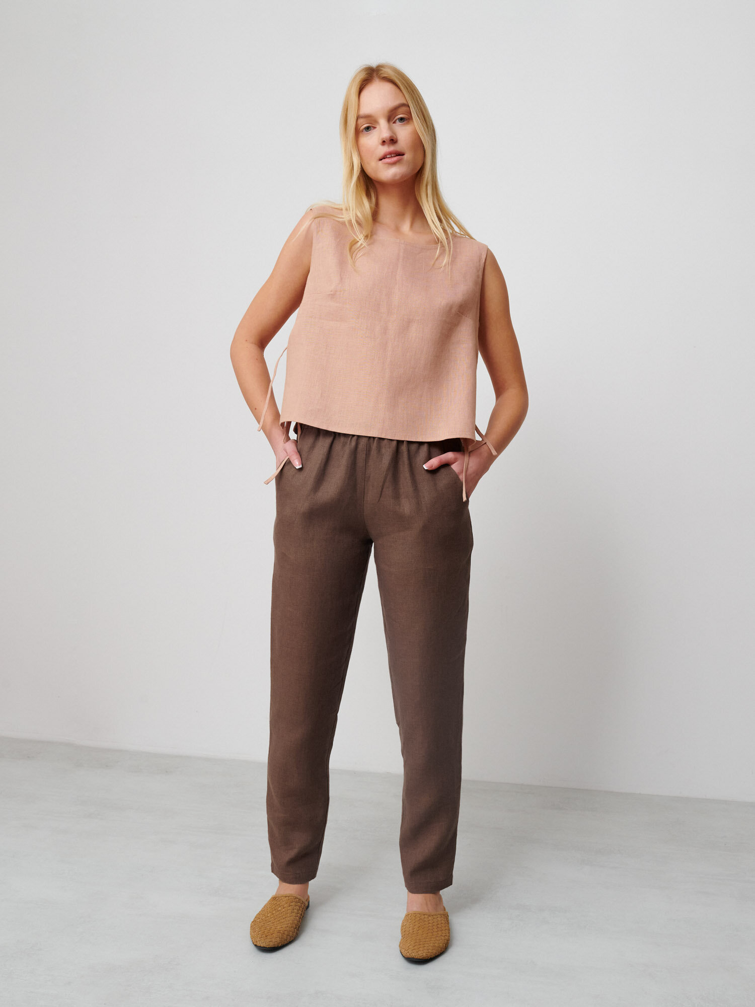 Image 3 of BRINLEY Tapered Linen Pants in Cocoa from Love and Confuse