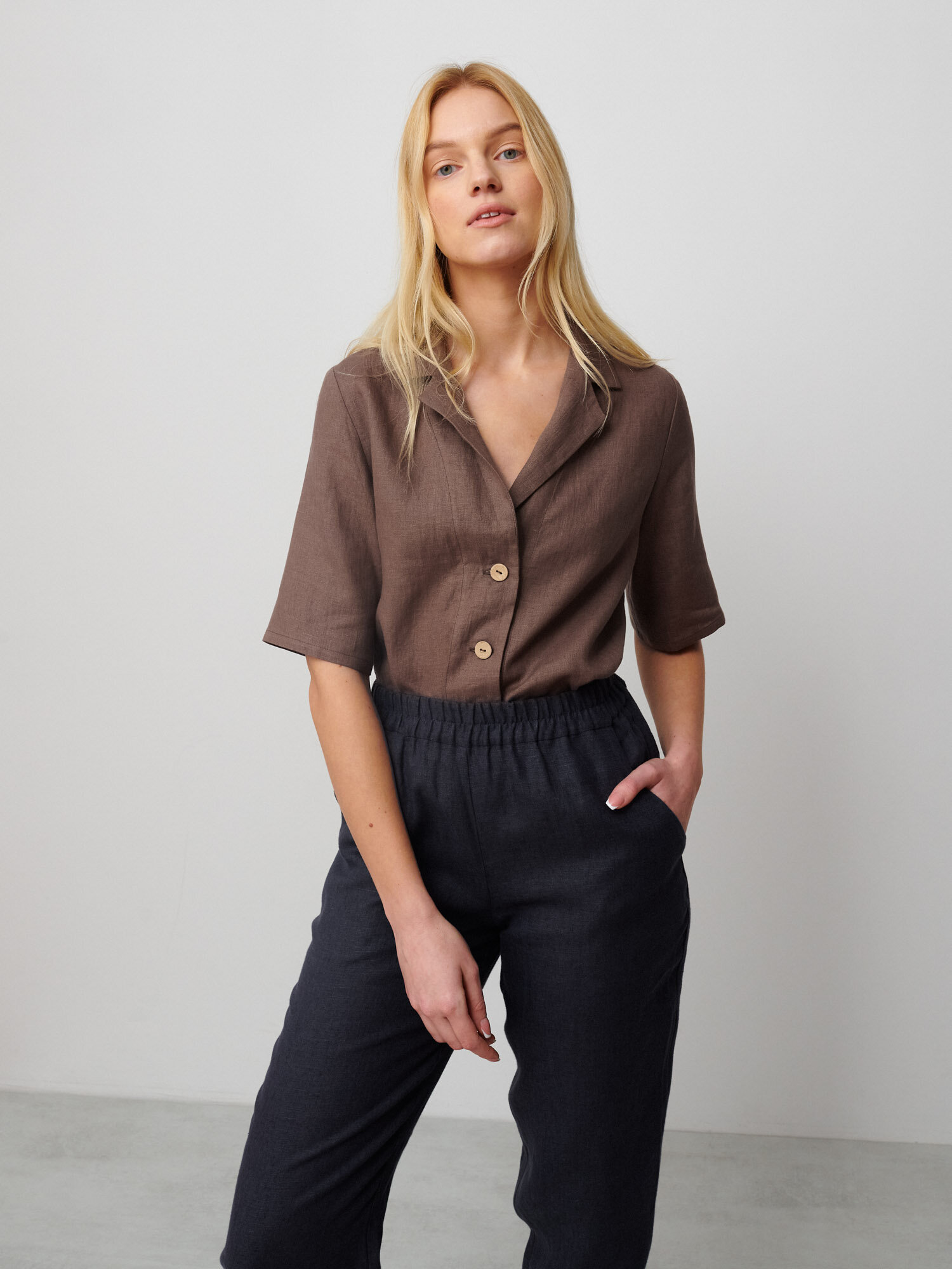 Image 1 of BRINLEY Tapered Linen Pants in Dark Grey from Love and Confuse