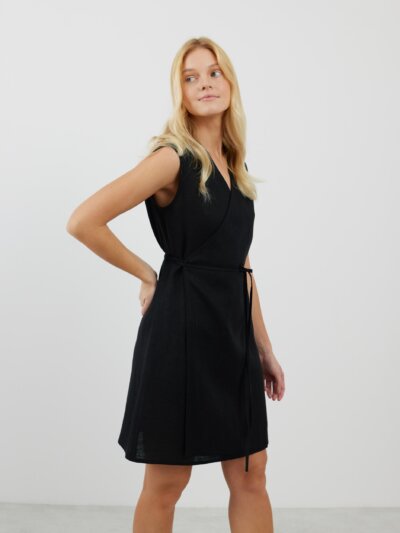 BROOKE Trägerloses Leinenwickelkleid