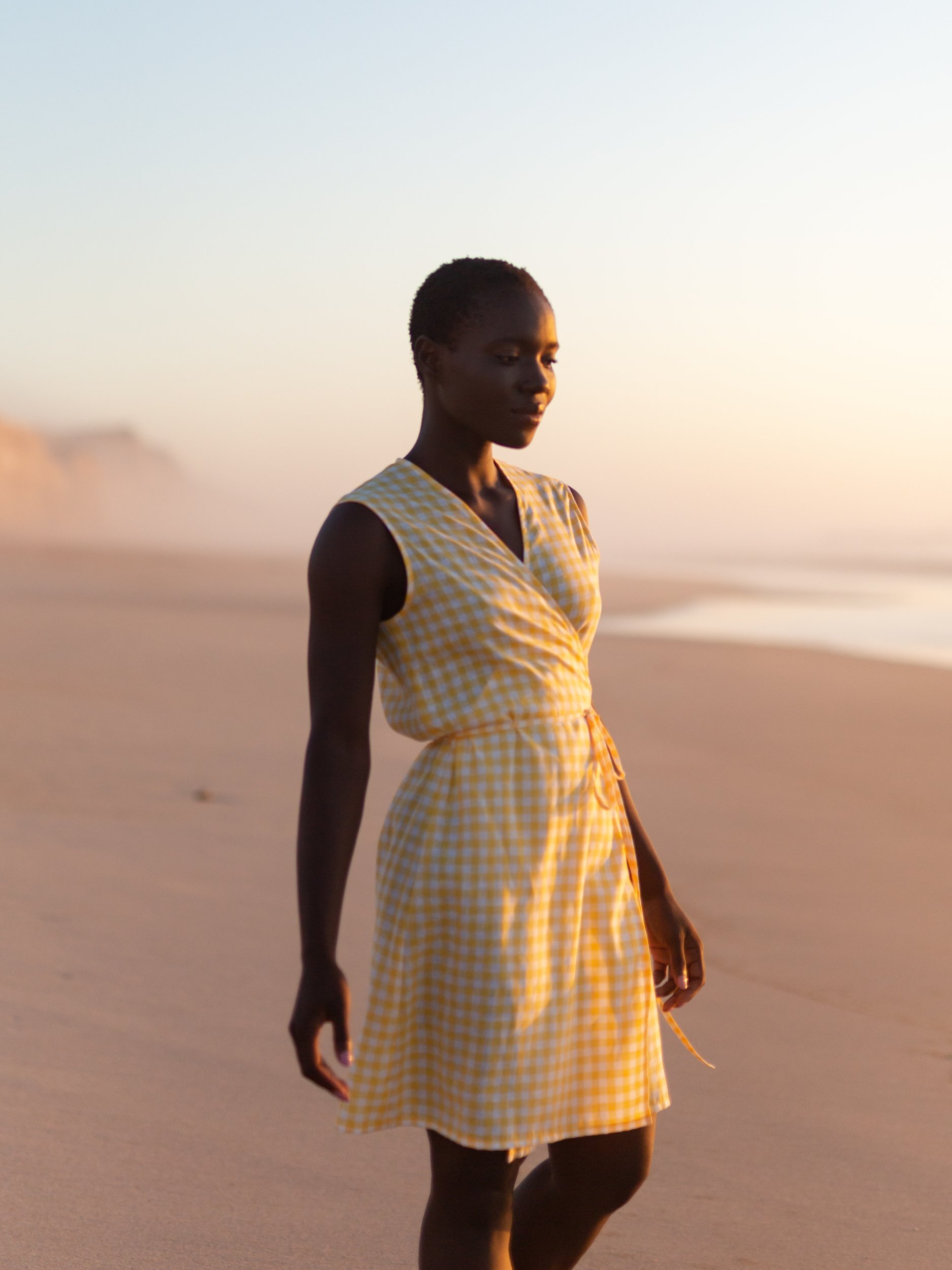 Image 2 of BROOKE Linen Sleeveless Wrap Dress in Gingham Yellow from Love and Confuse