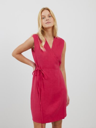 BROOKE Trägerloses Leinenwickelkleid