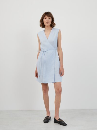 BROOKE Sleeveless Linen Mini Wrap Dress
