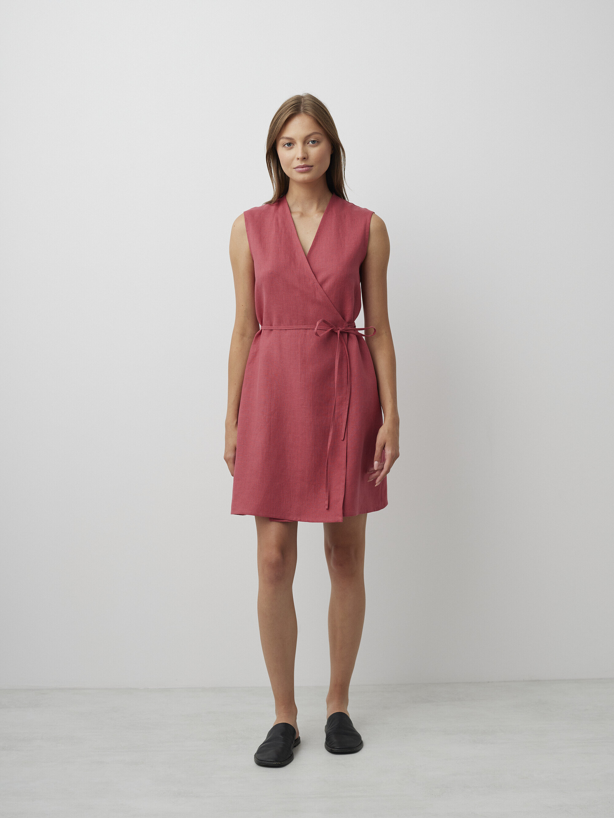 Image 2 of BROOKE Sleeveless Linen Wrap Dress in Raspberry from Love and Confuse
