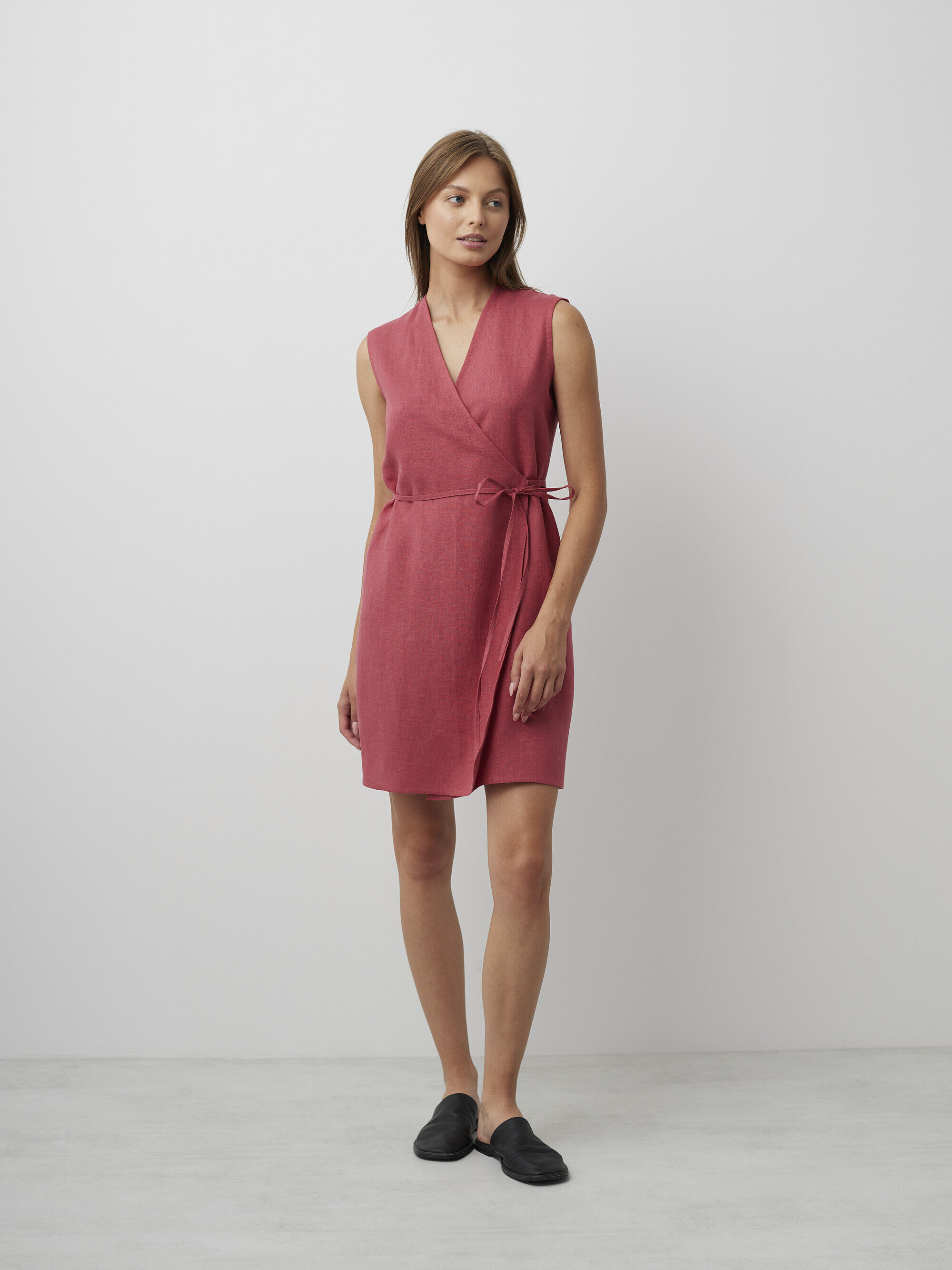Image 4 of BROOKE Sleeveless Linen Wrap Dress in Raspberry from Love and Confuse