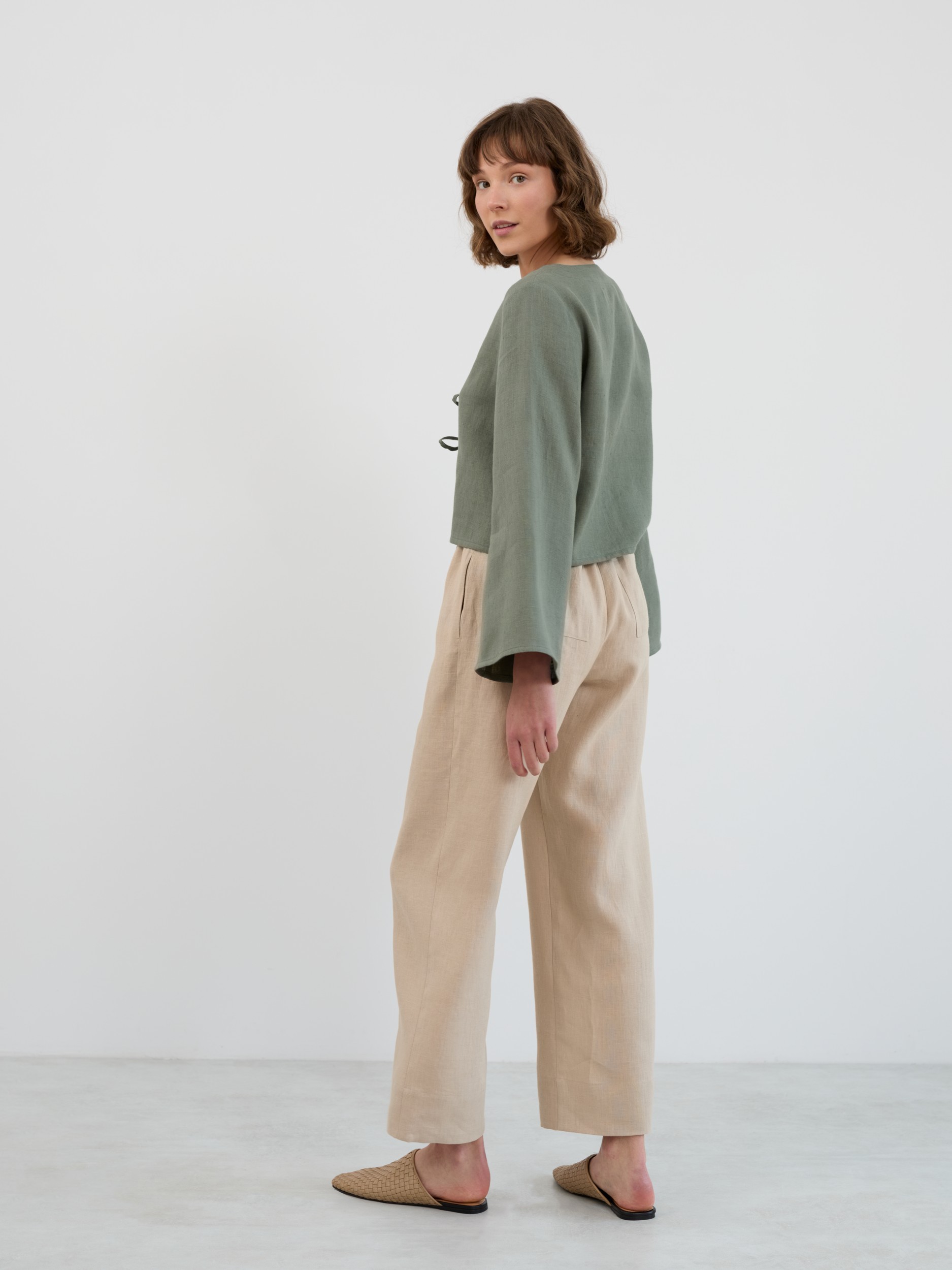 Image 4 of CASSIDY Linen Tie-Front Crop Top in Sage Green from Love and Confuse