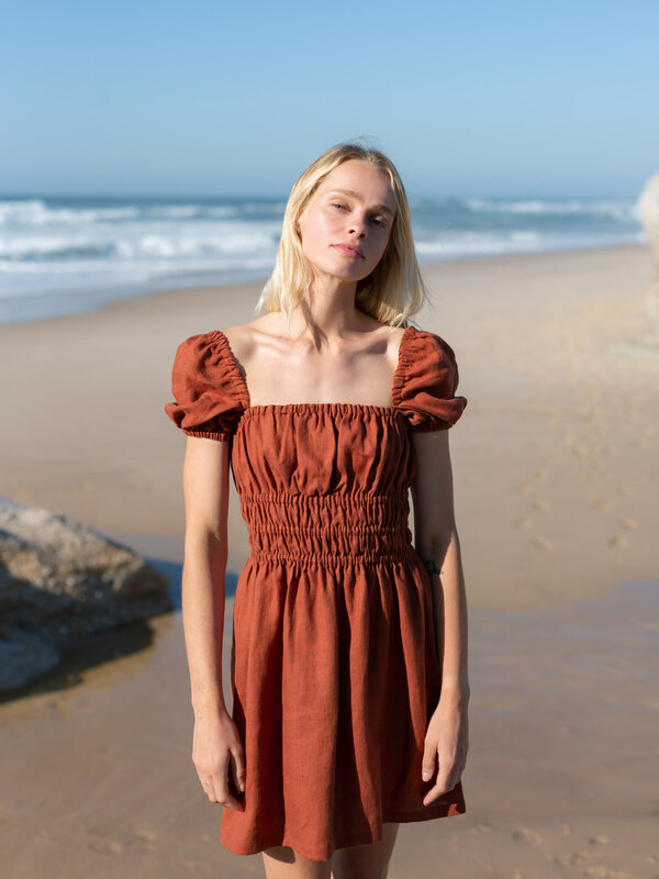 CIELLE Puff Sleeve Linen Summer Dress