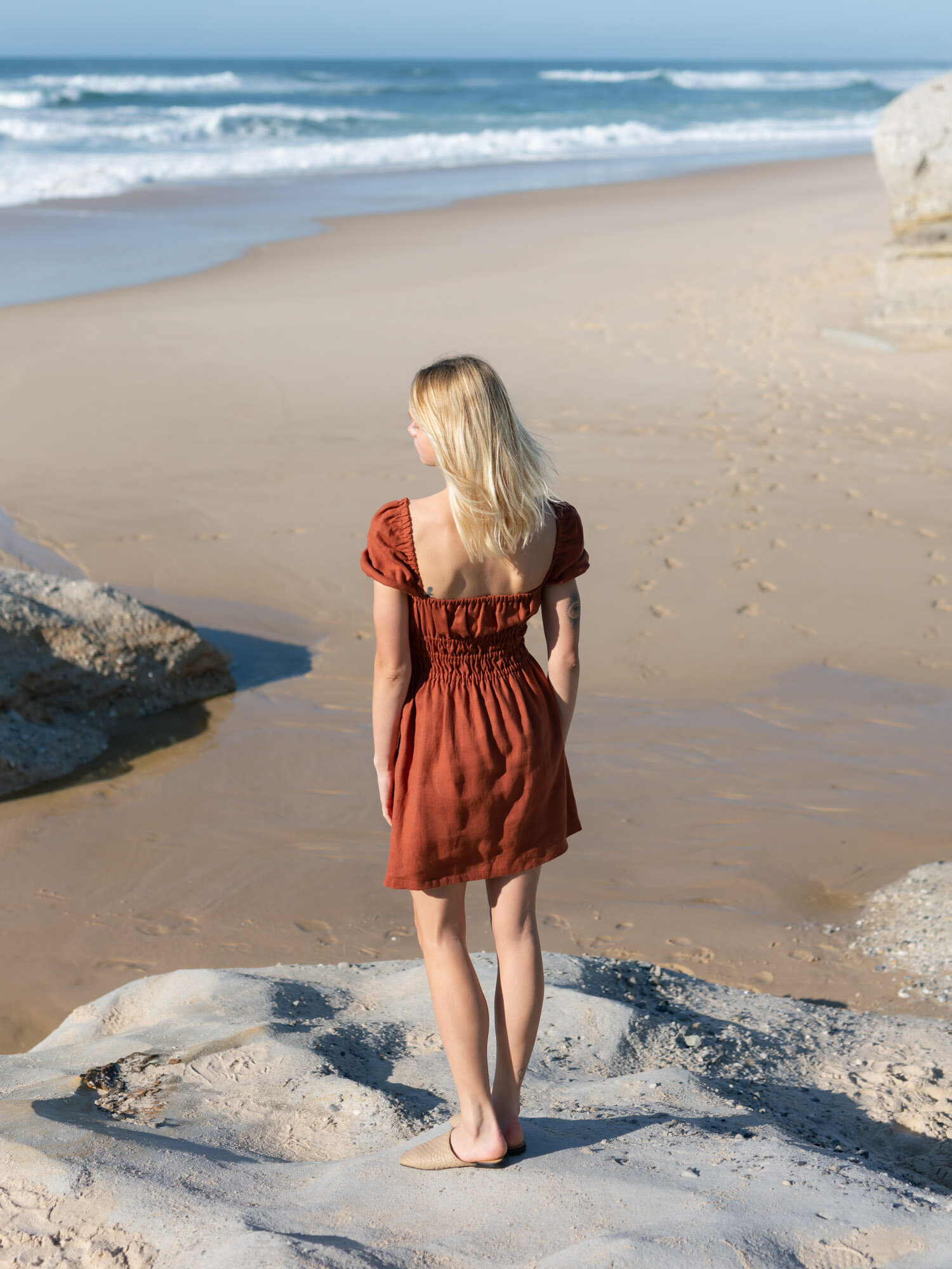 Image 3 of CIELLE Puff Sleeve Linen Summer Dress in Rust from Love and Confuse