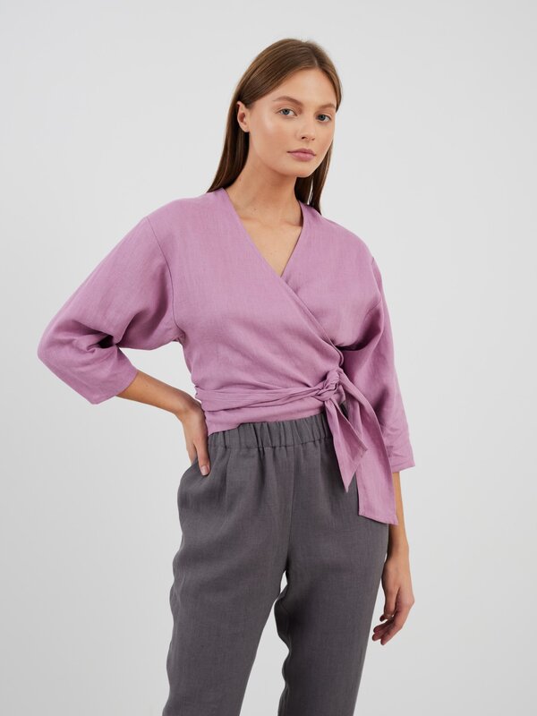 CLAIRE Linen Wrap Top