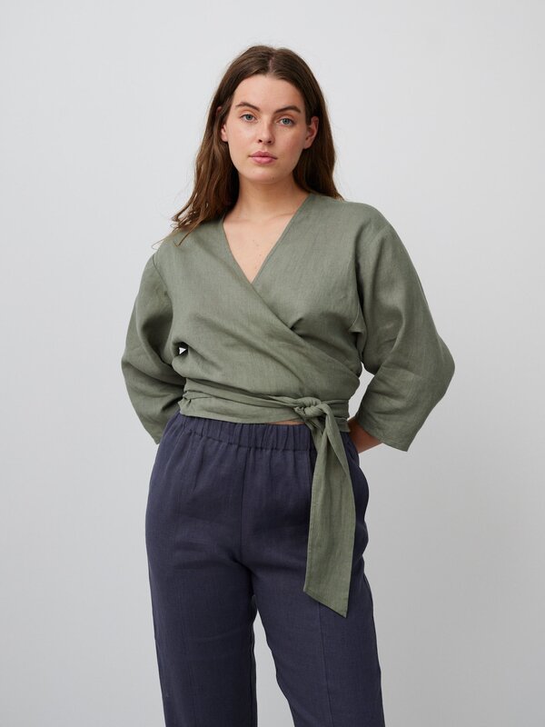 CLAIRE Linen Wrap Top
