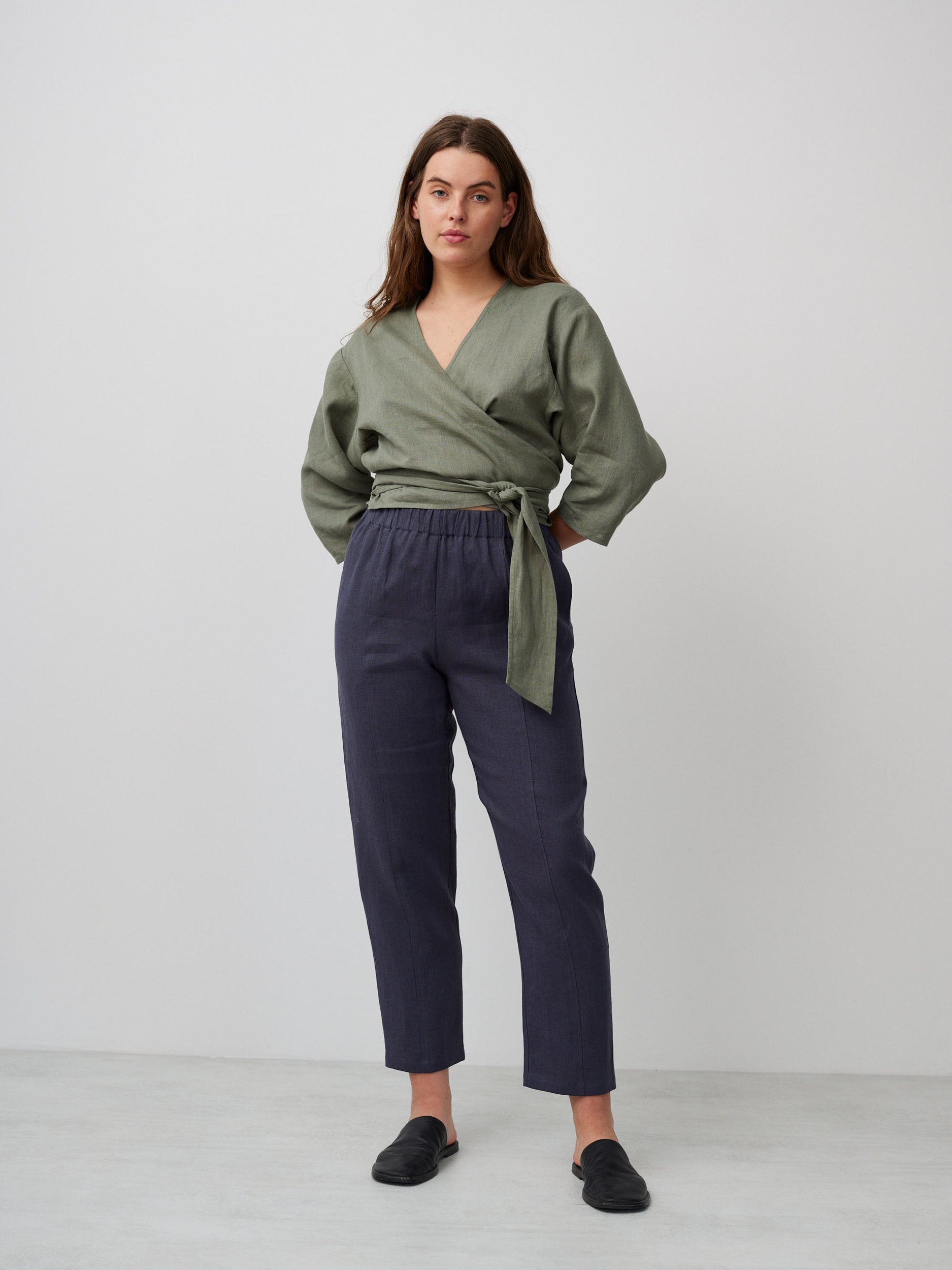 Image 4 of CLAIRE Linen Wrap Top in Sage Green from Love and Confuse