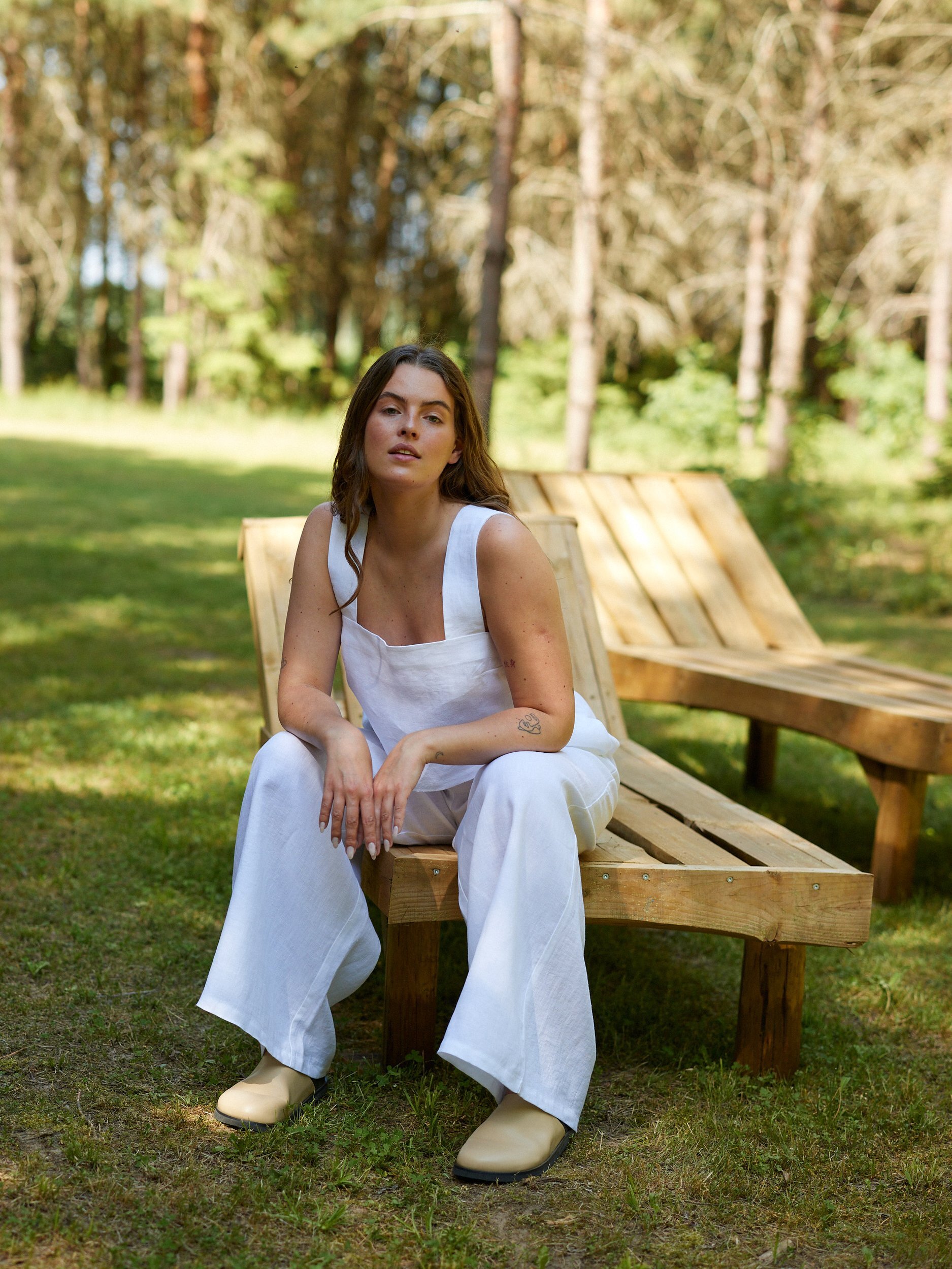 Image 3 of DAHLIA Cropepd Linen Tank Top in White from Love and Confuse