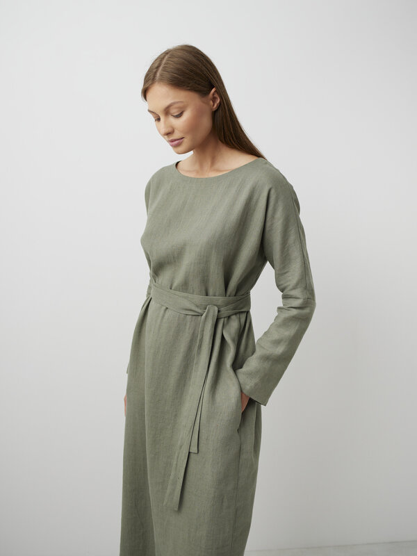 DAWN Belted Linen Dress