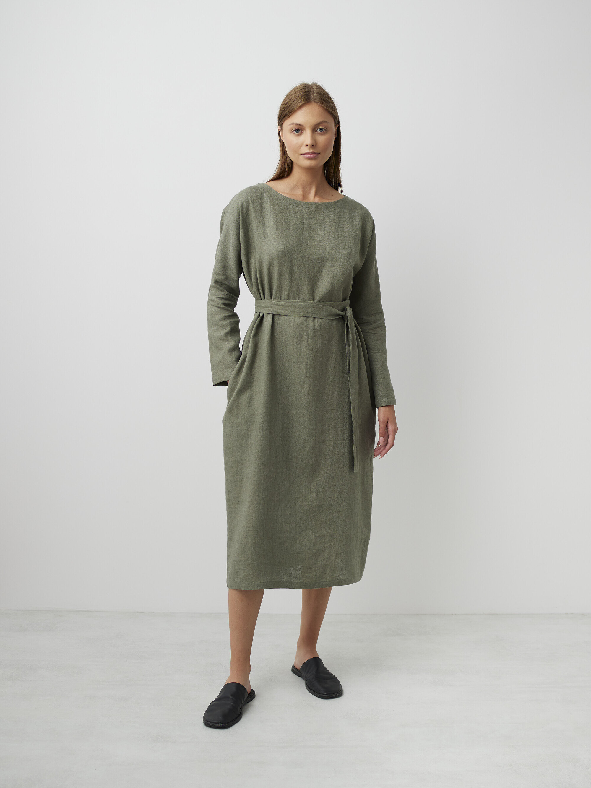 Image 5 of DAWN Long Sleeve Linen Midi Dress in Sage Green from Love and Confuse