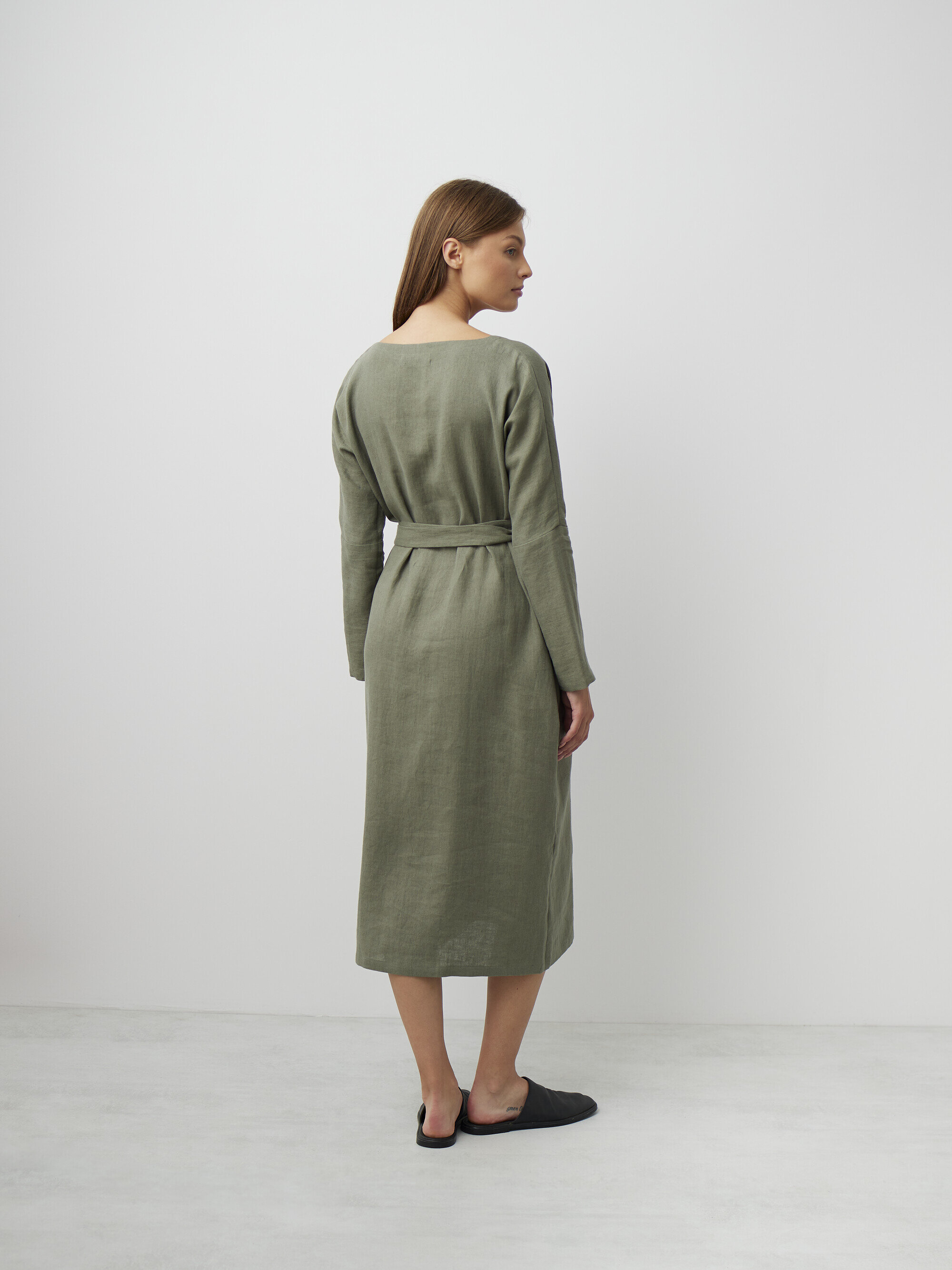 Image 6 of DAWN Long Sleeve Linen Midi Dress in Sage Green from Love and Confuse