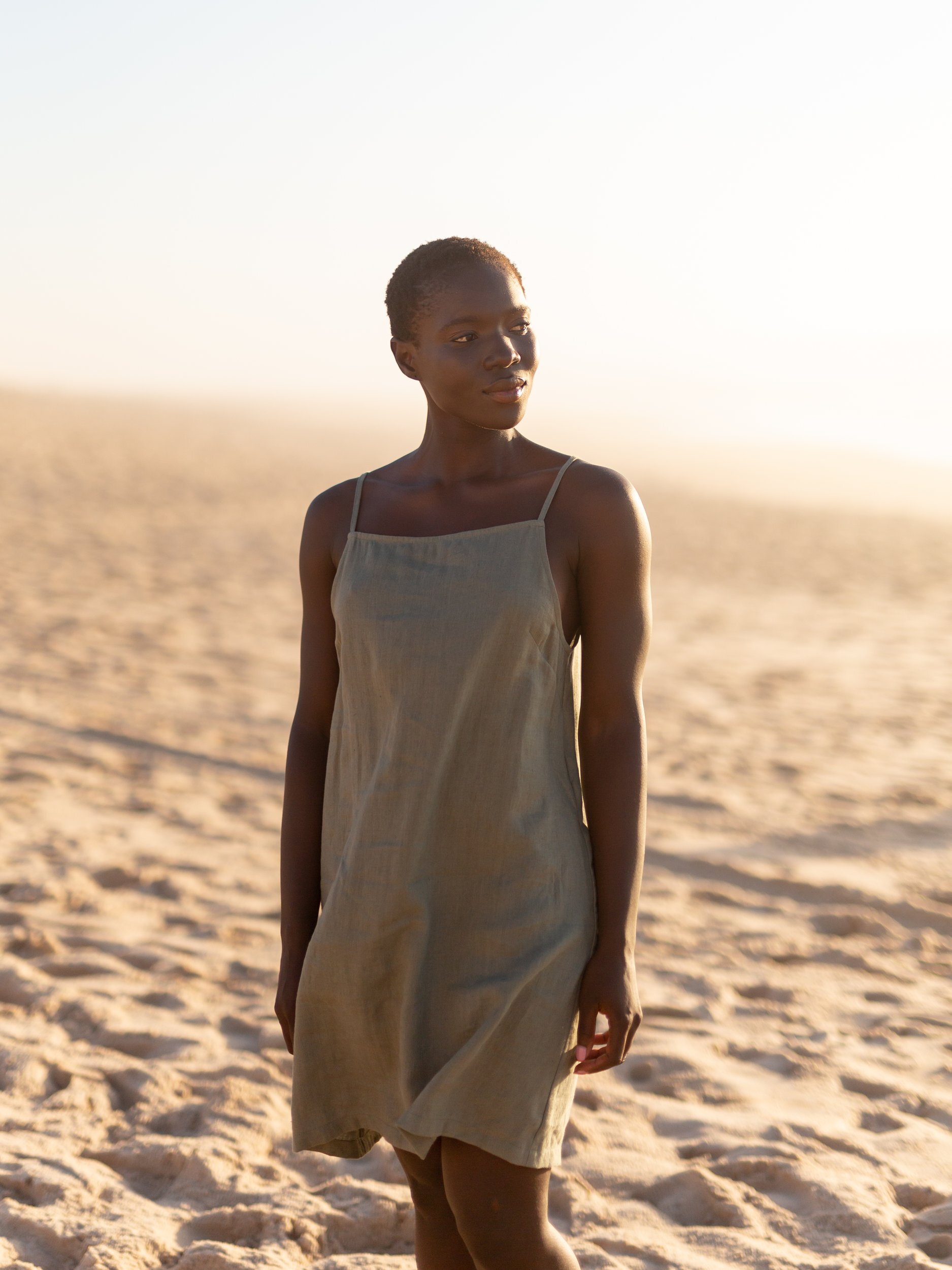 Image 1 of DEVON Linen Spaghetti Strap Dress in Sage Green from Love and Confuse
