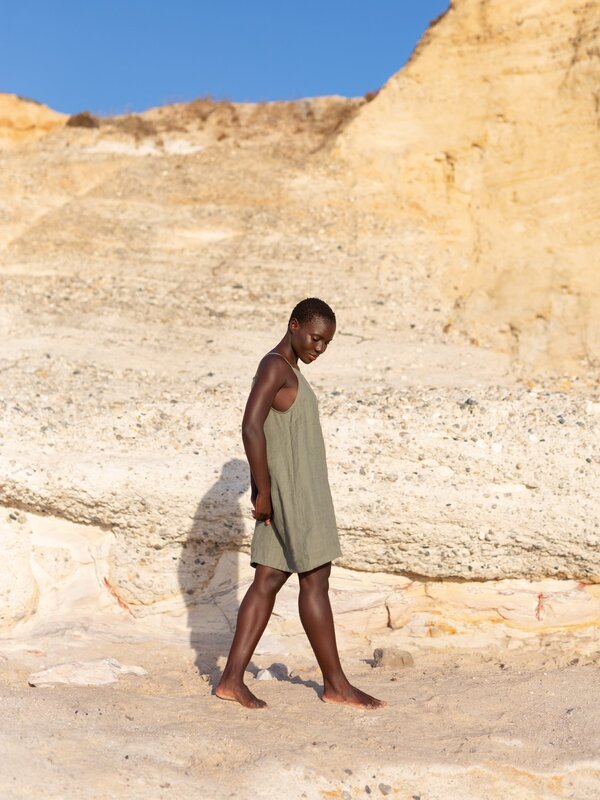 DEVON Spaghetti Strap Linen Mini Dress