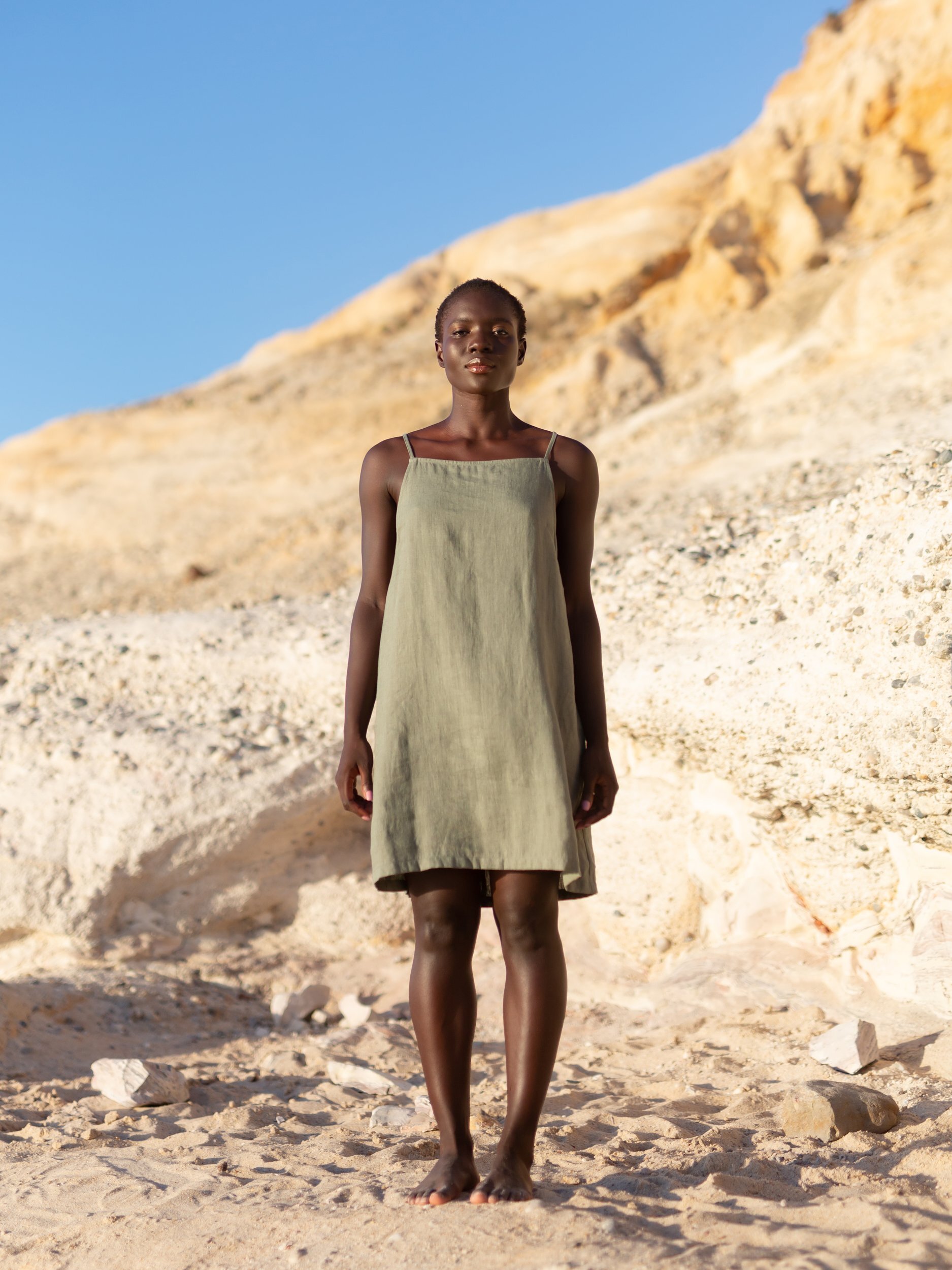 Image 3 of DEVON Linen Spaghetti Strap Dress in Sage Green from Love and Confuse