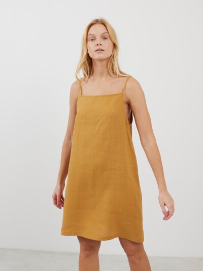 DEVON - Elegantes Leinenkleid mit Spaghettiträgern