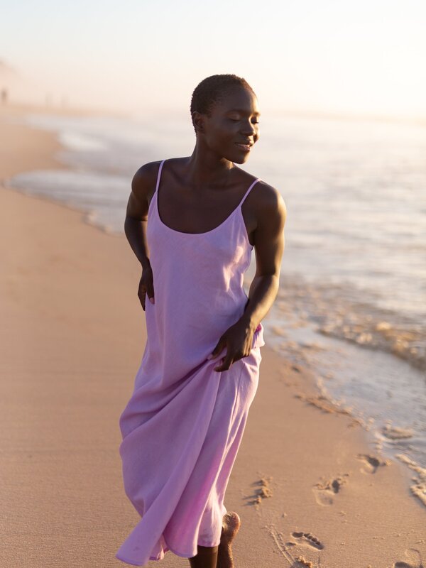 DIORA Bias-Cut Long Linen Slip Dress