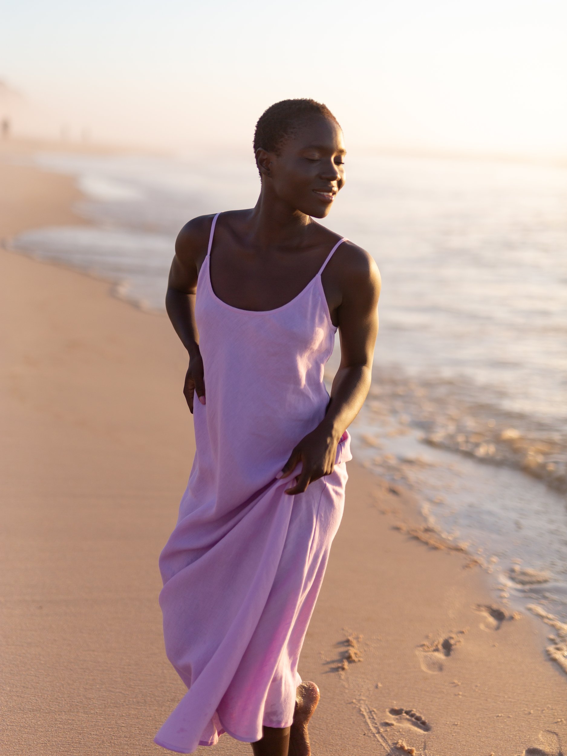 Image 1 of DIORA Bias-Cut Long Linen Slip Dress in Lilac from Love and Confuse