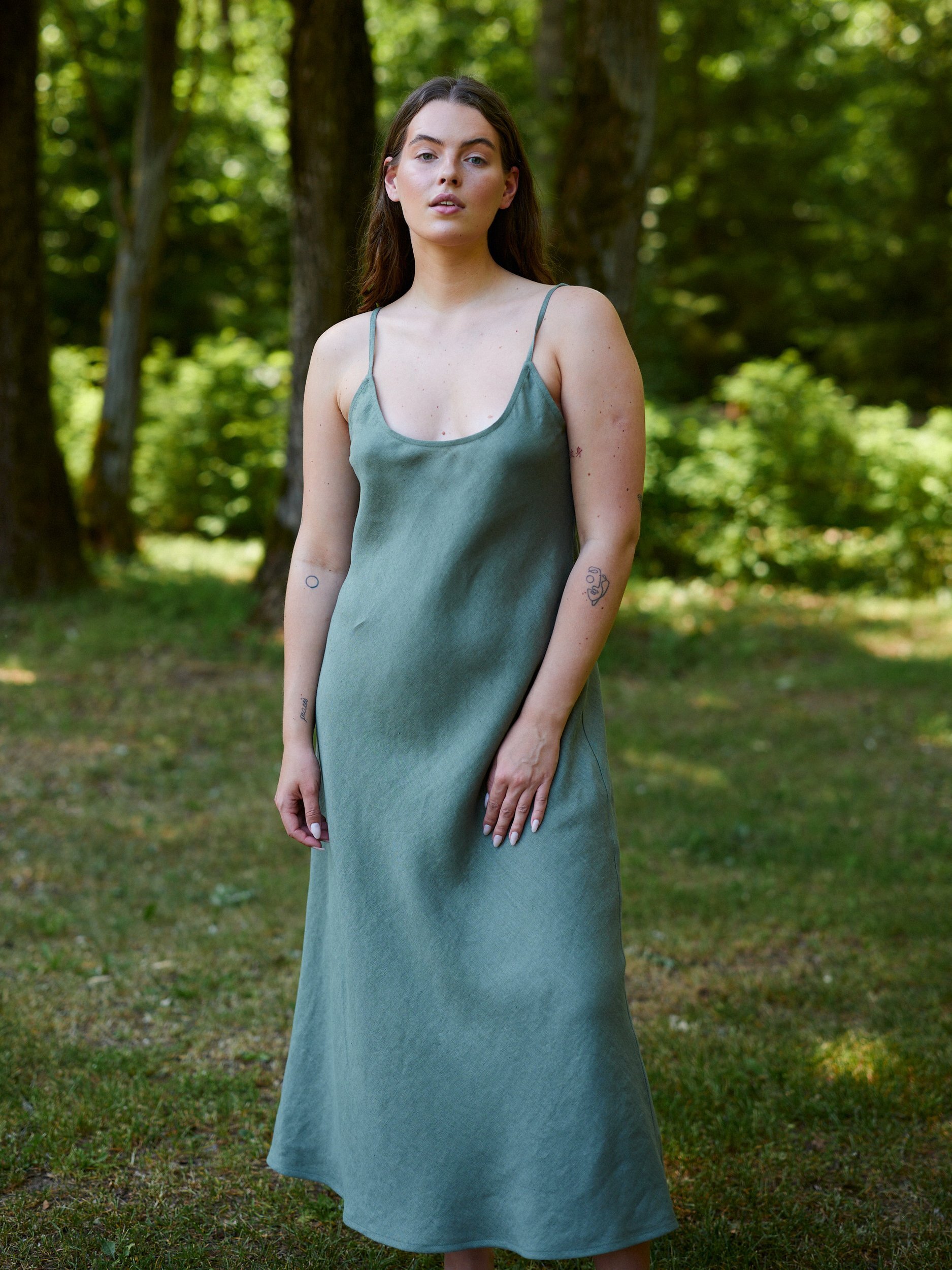 Image 2 of DIORA Linen Slip Dress in Sage Green from Love and Confuse