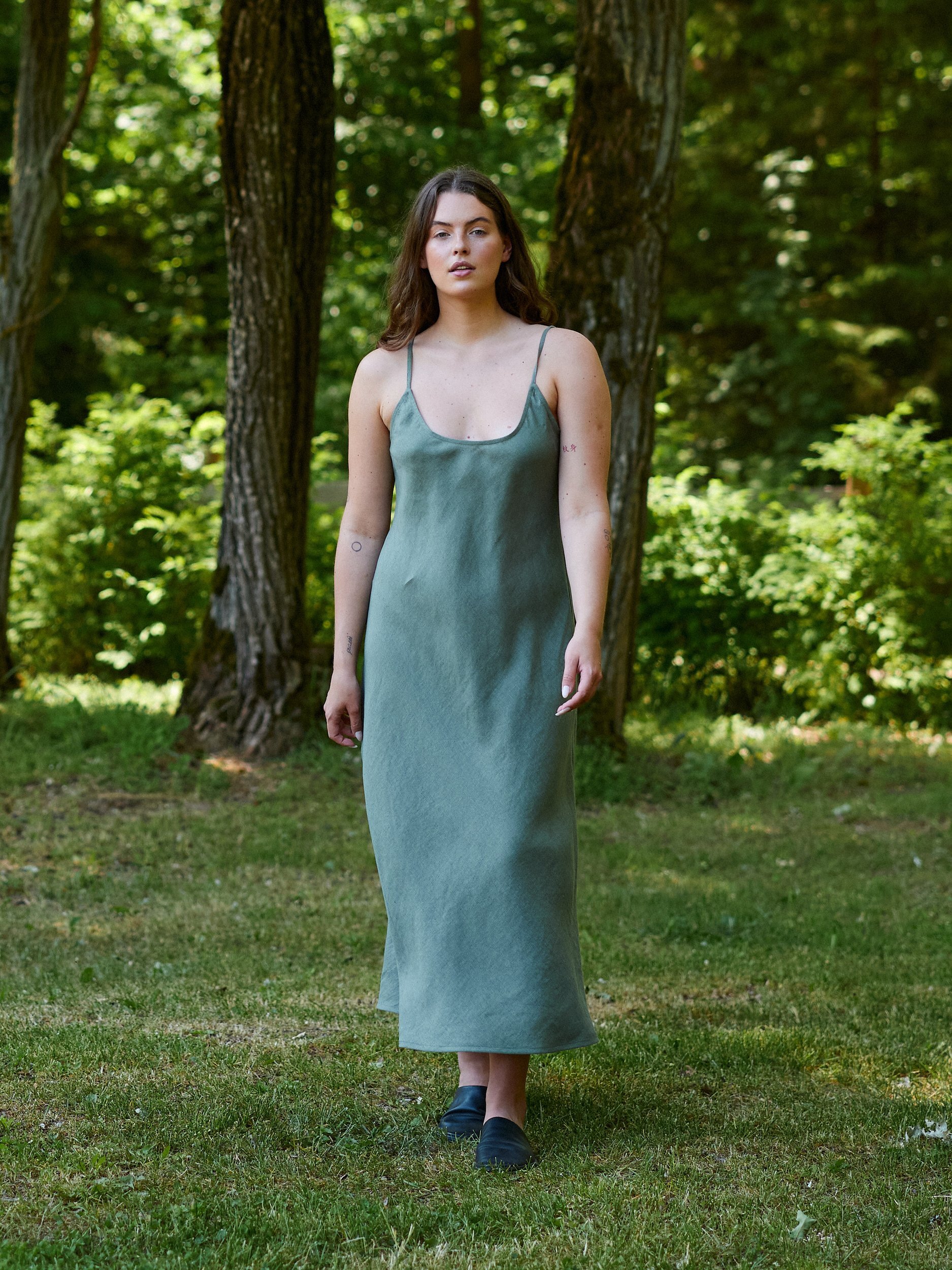 Image 3 of DIORA Linen Slip Dress in Sage Green from Love and Confuse