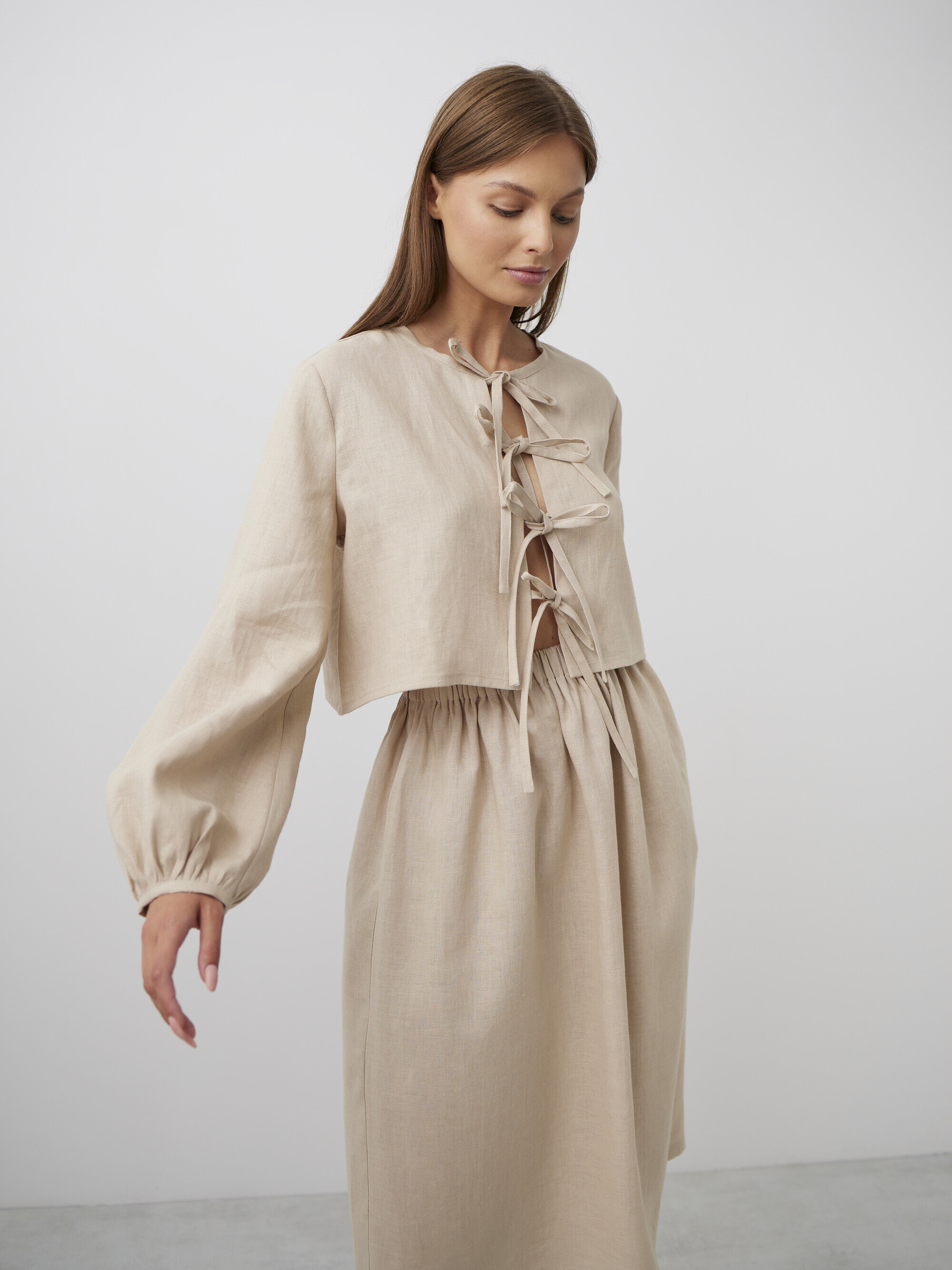 Image 1 of ELLE Linen Midi Skirt in Beige from Love and Confuse
